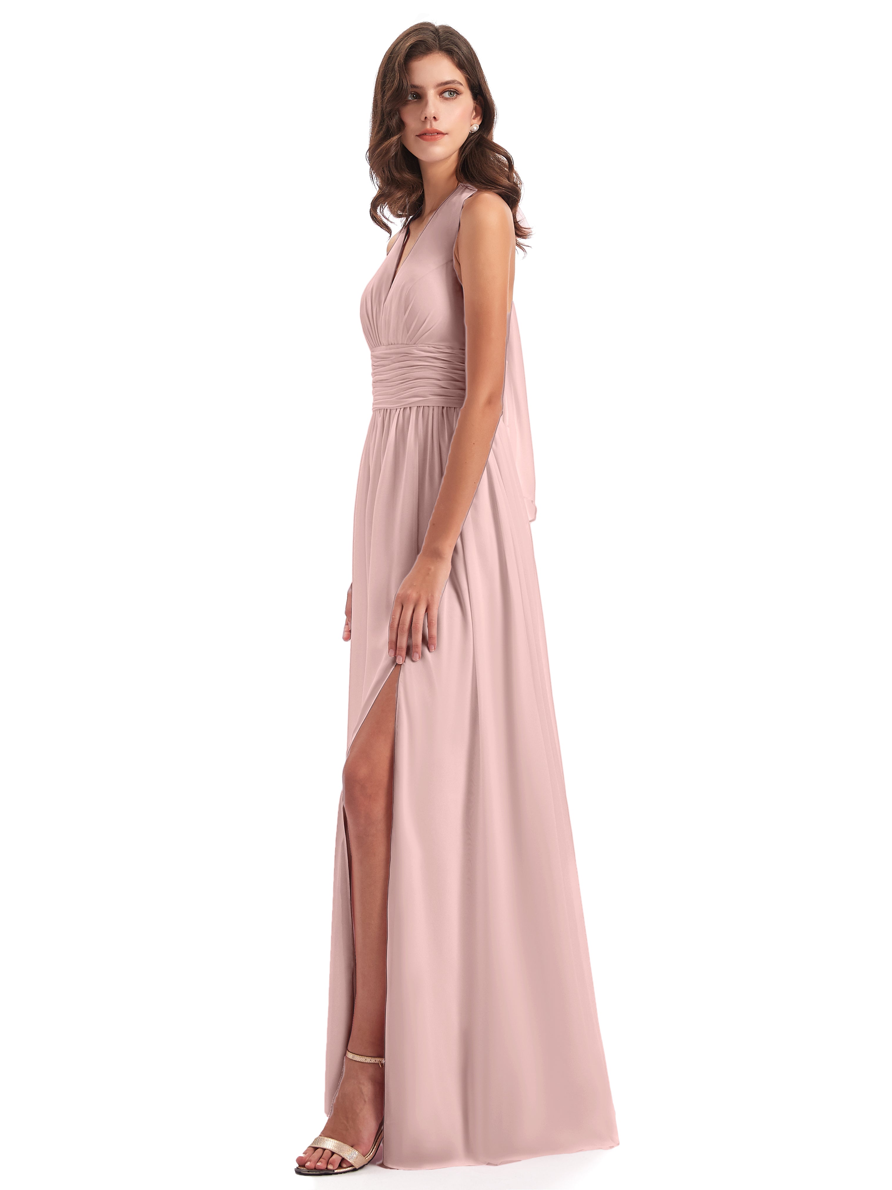 Toutes Les Robes De Demoiselle D'Honneur De Rose Poudrée Nœud Papillon Fendue Devant Robes Demoiselle D'Honneur