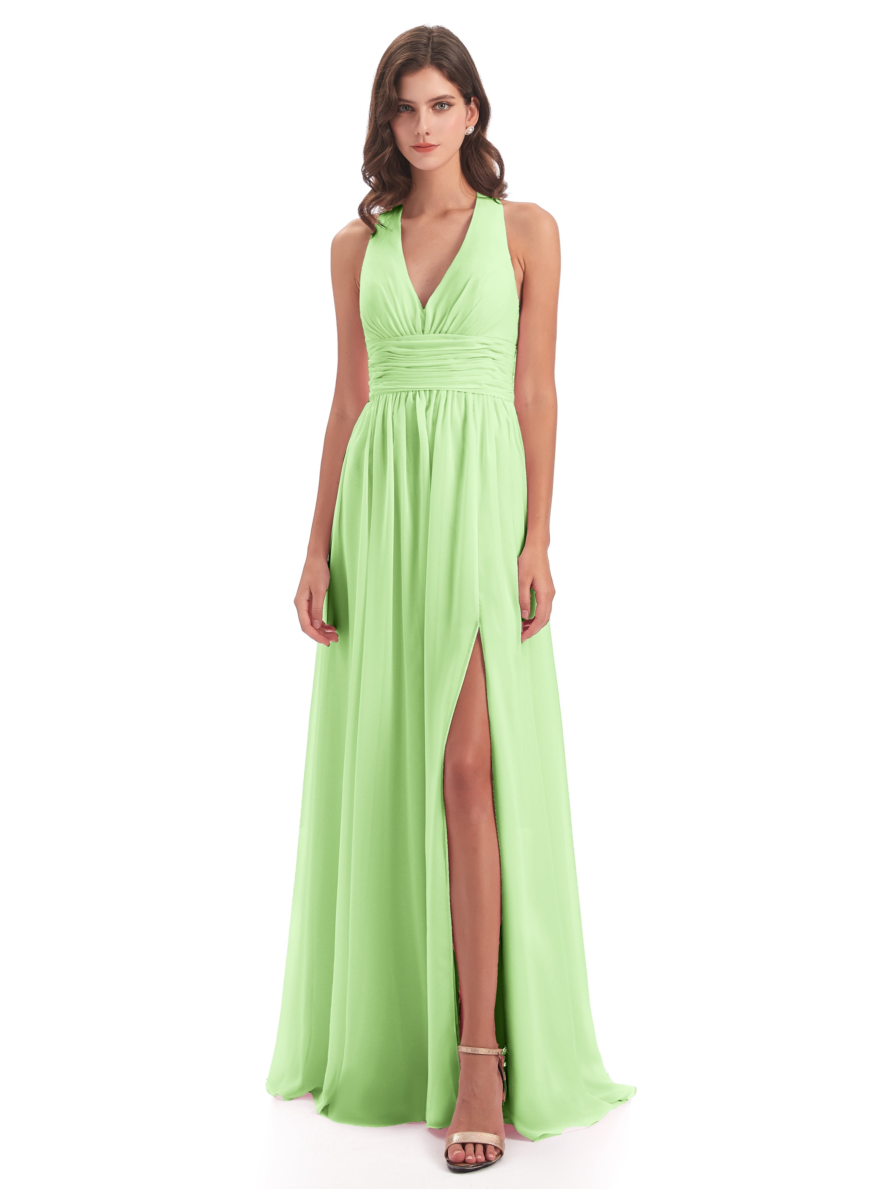 Robe Demoiselle Dhonneur Vert Sauge Nœud Papillon Fendue Devant Robes Demoiselle D'Honneur