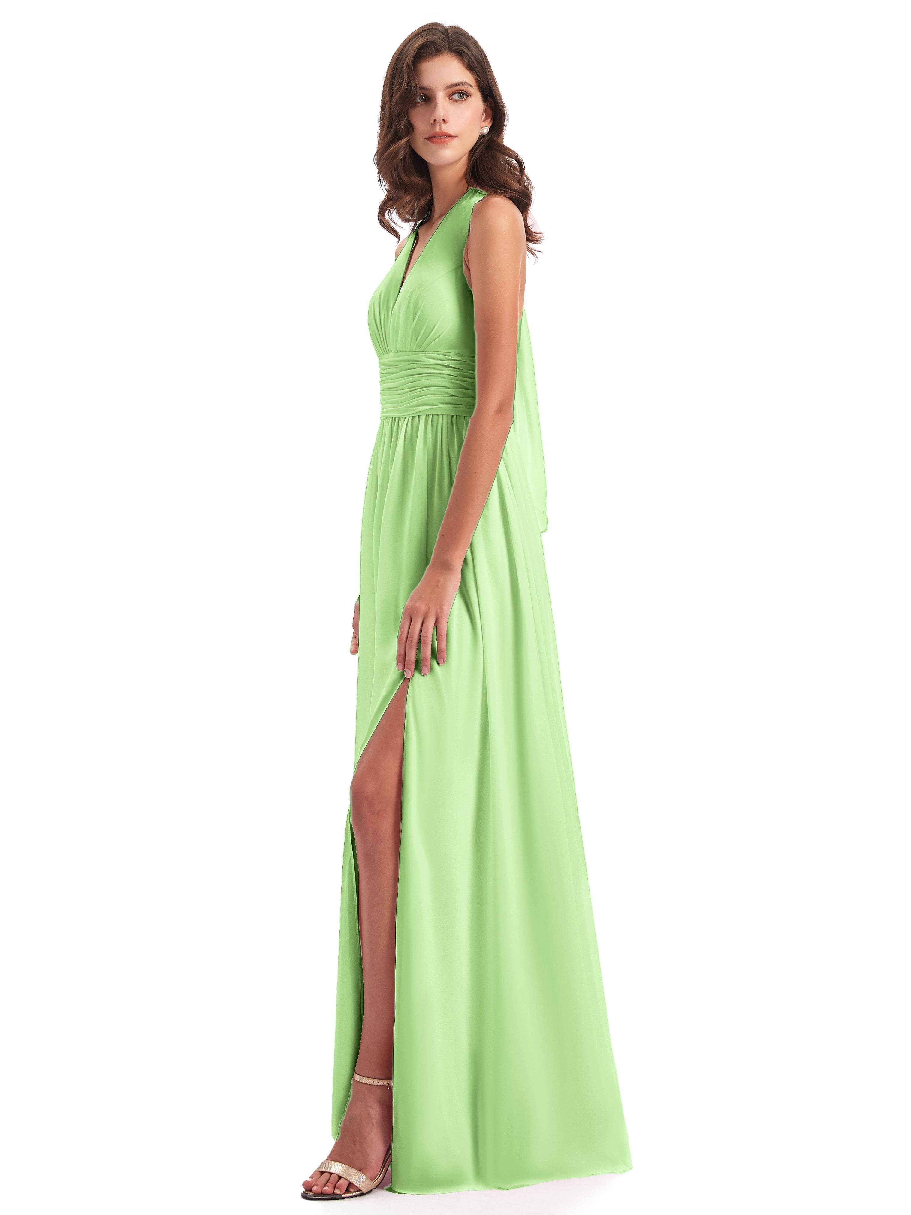 Robe Demoiselle Dhonneur Vert Sauge Nœud Papillon Fendue Devant Robes Demoiselle D'Honneur