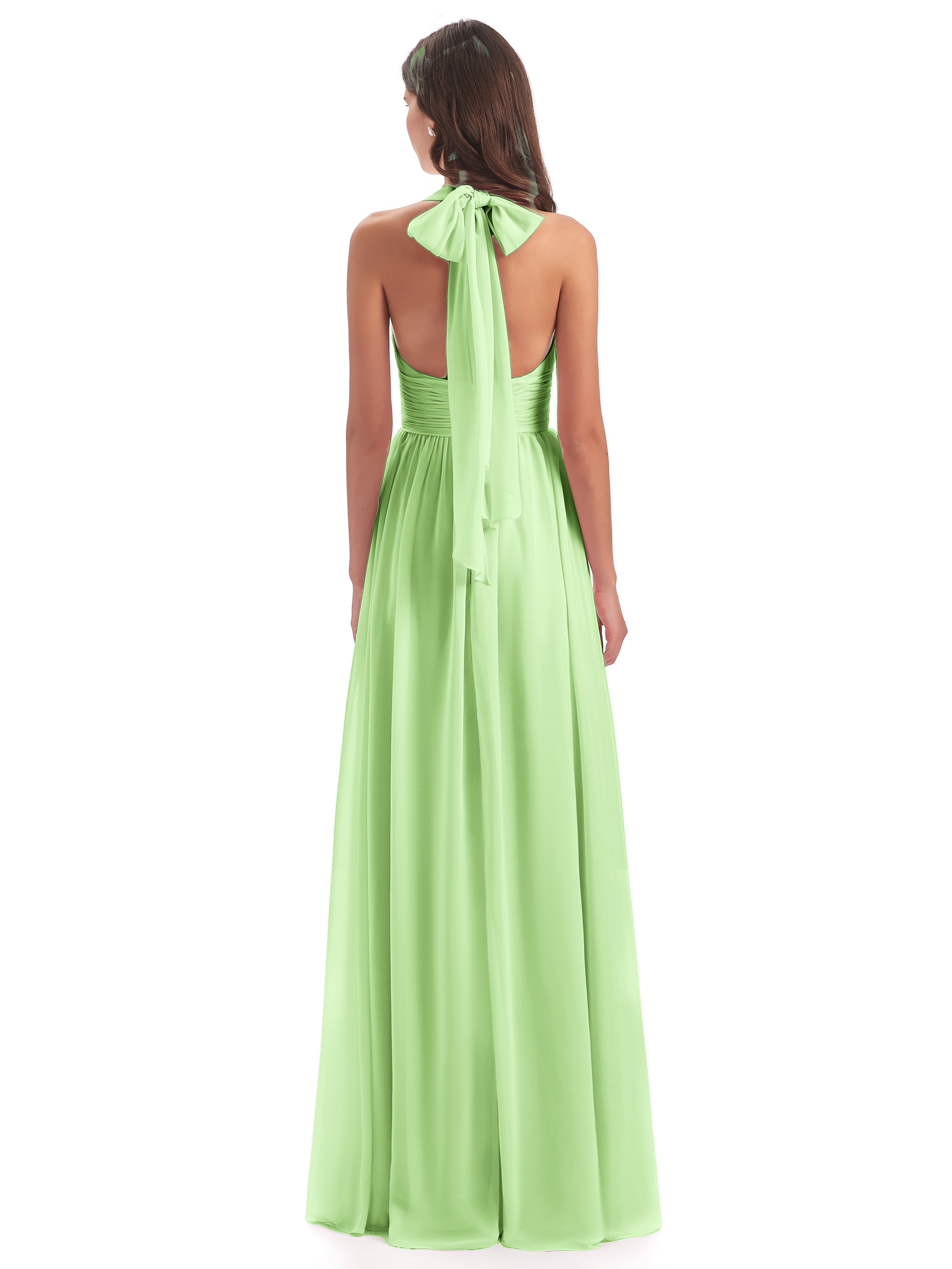 Robe Demoiselle Dhonneur Vert Sauge Nœud Papillon Fendue Devant Robes Demoiselle D'Honneur