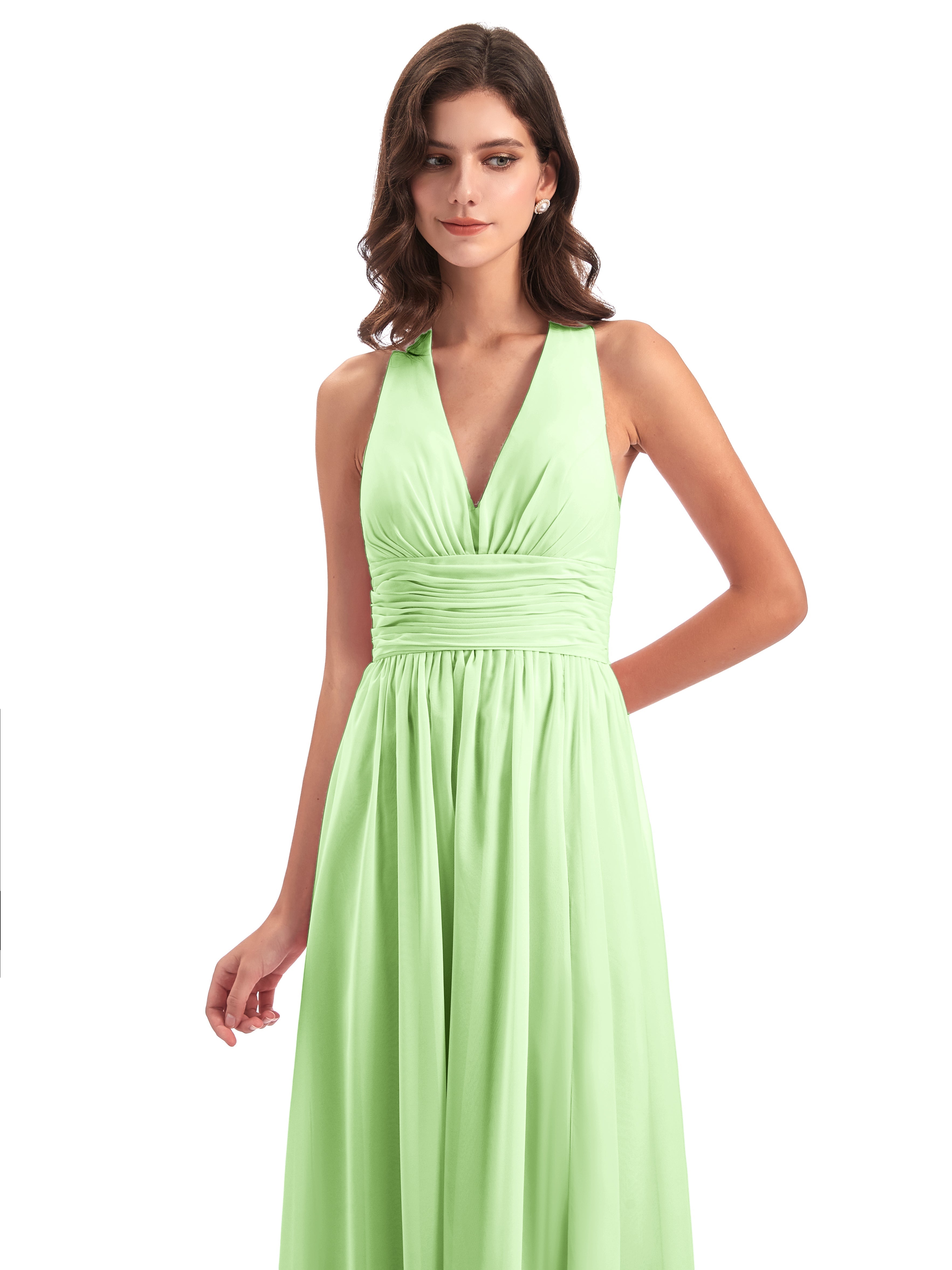 Robe Demoiselle Dhonneur Vert Sauge Nœud Papillon Fendue Devant Robes Demoiselle D'Honneur