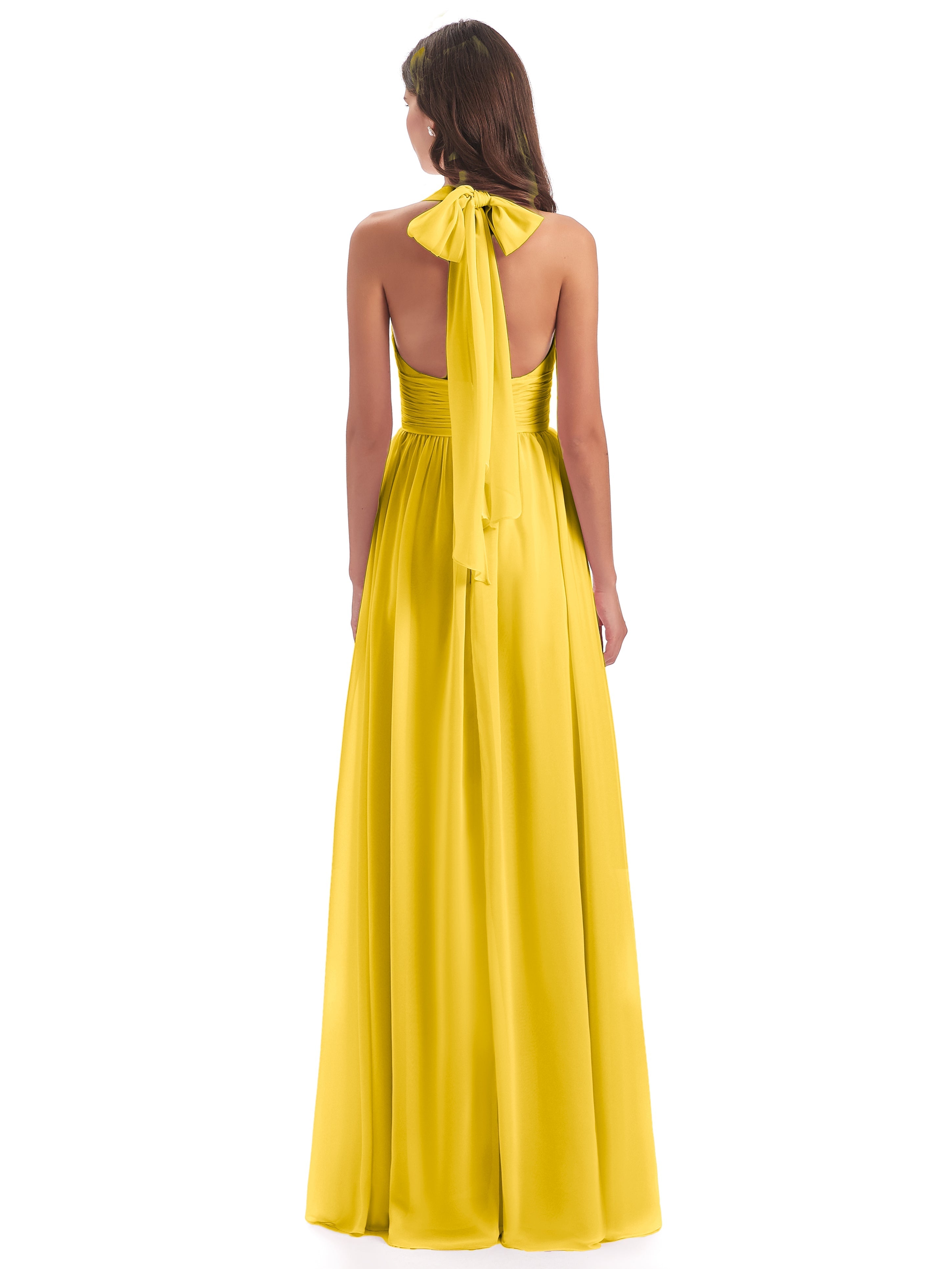 Robe De Demoiselle D'Honneur Souci Nœud Papillon Fendue Devant Robes Demoiselle D'Honneur