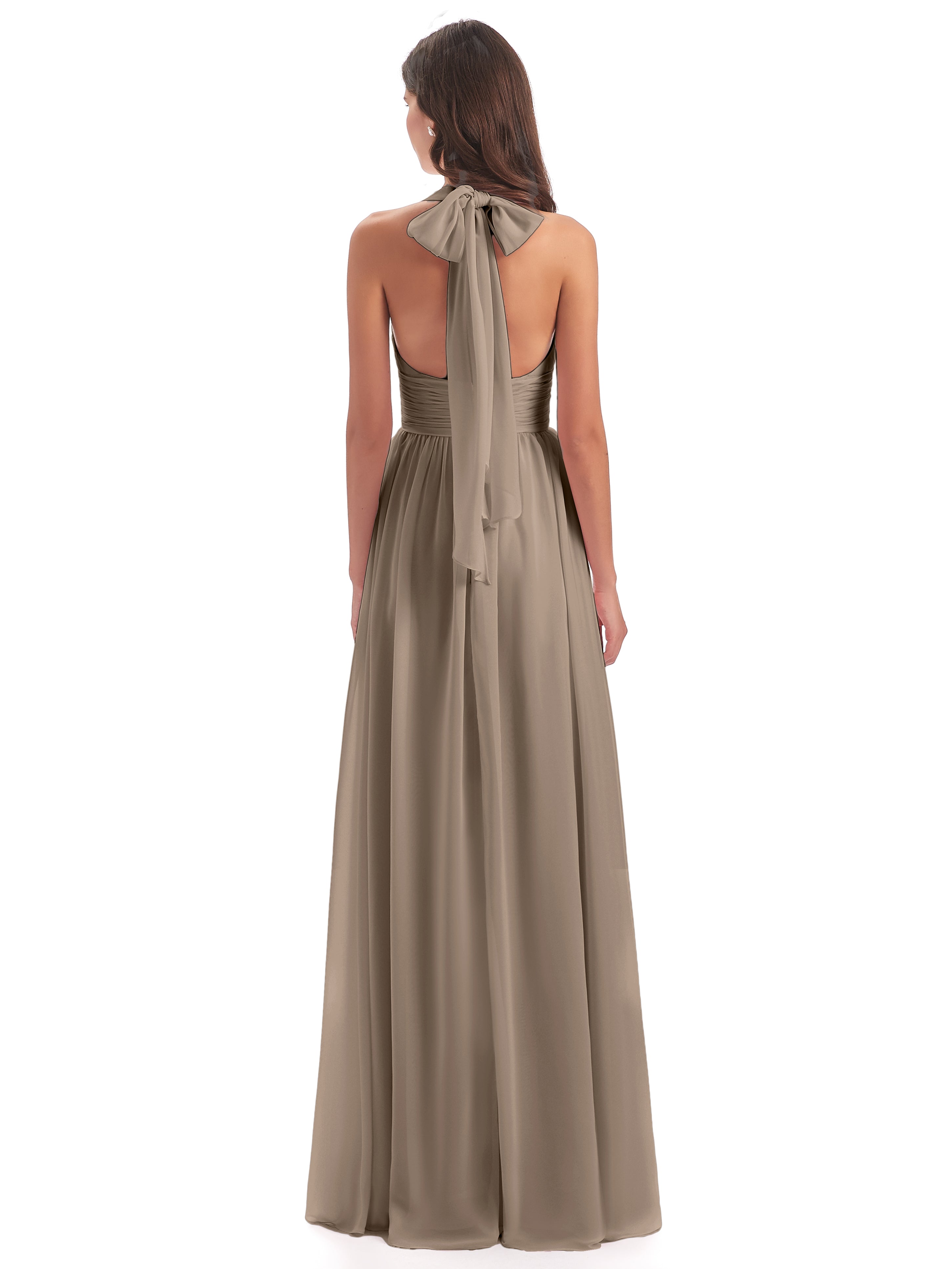 Robe Demoiselle D Honneur Taupe Nœud Papillon Fendue Devant Robes Demoiselle D'Honneur