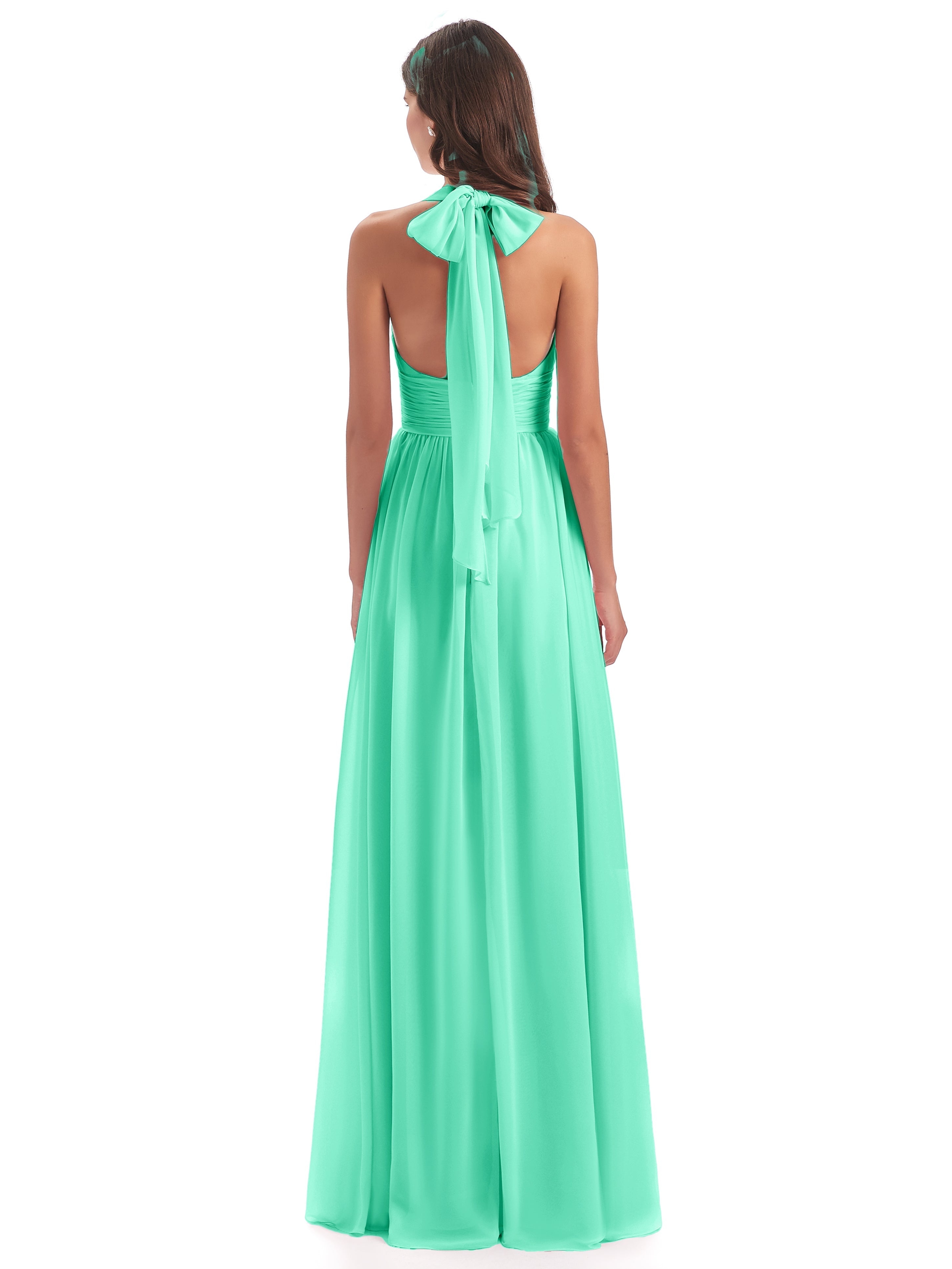 Robe De Demoiselle D Honneur Turquoise Nœud Papillon Fendue Devant Robes Demoiselle D'Honneur