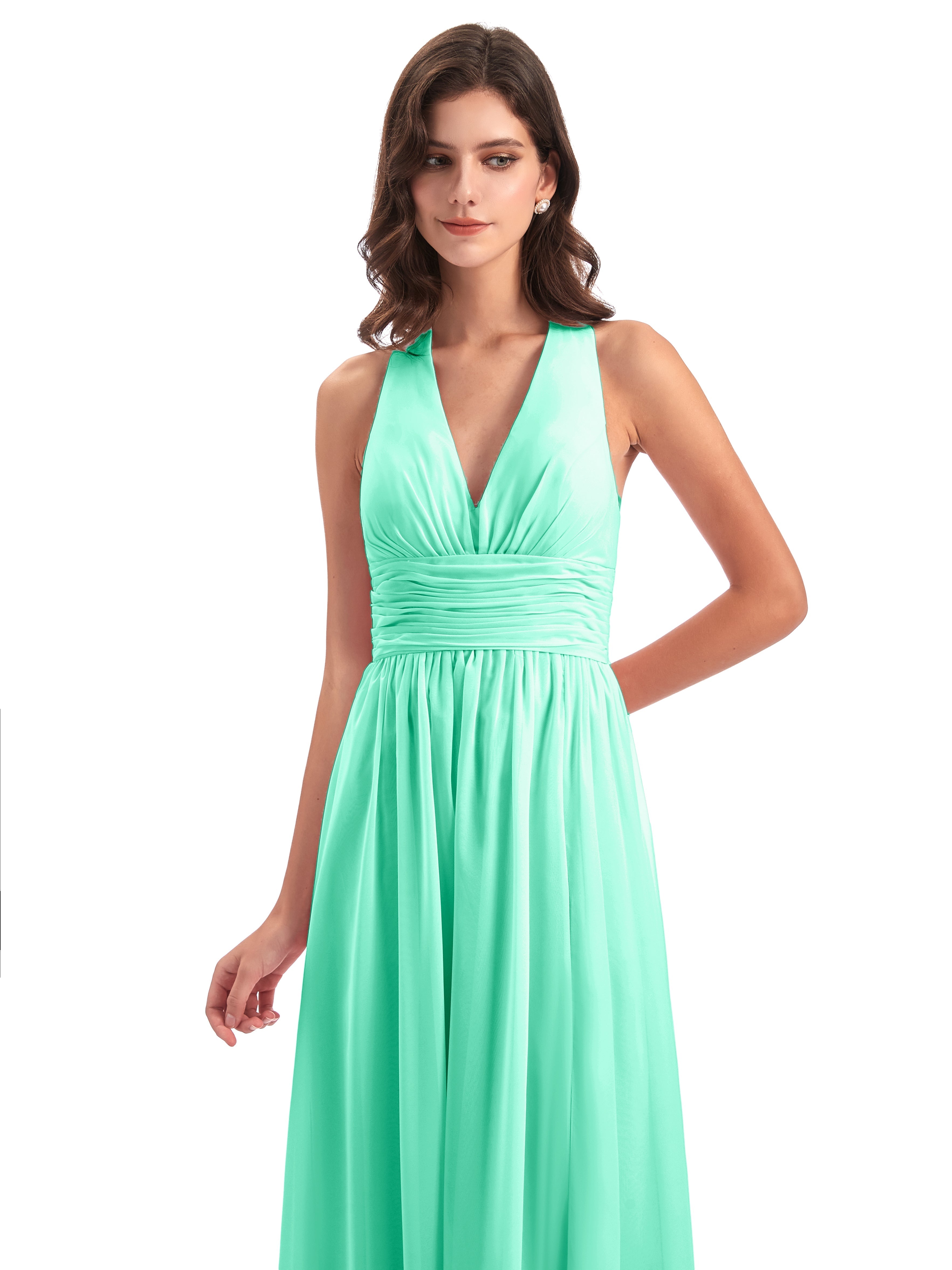 Robe De Demoiselle D Honneur Turquoise Nœud Papillon Fendue Devant Robes Demoiselle D'Honneur
