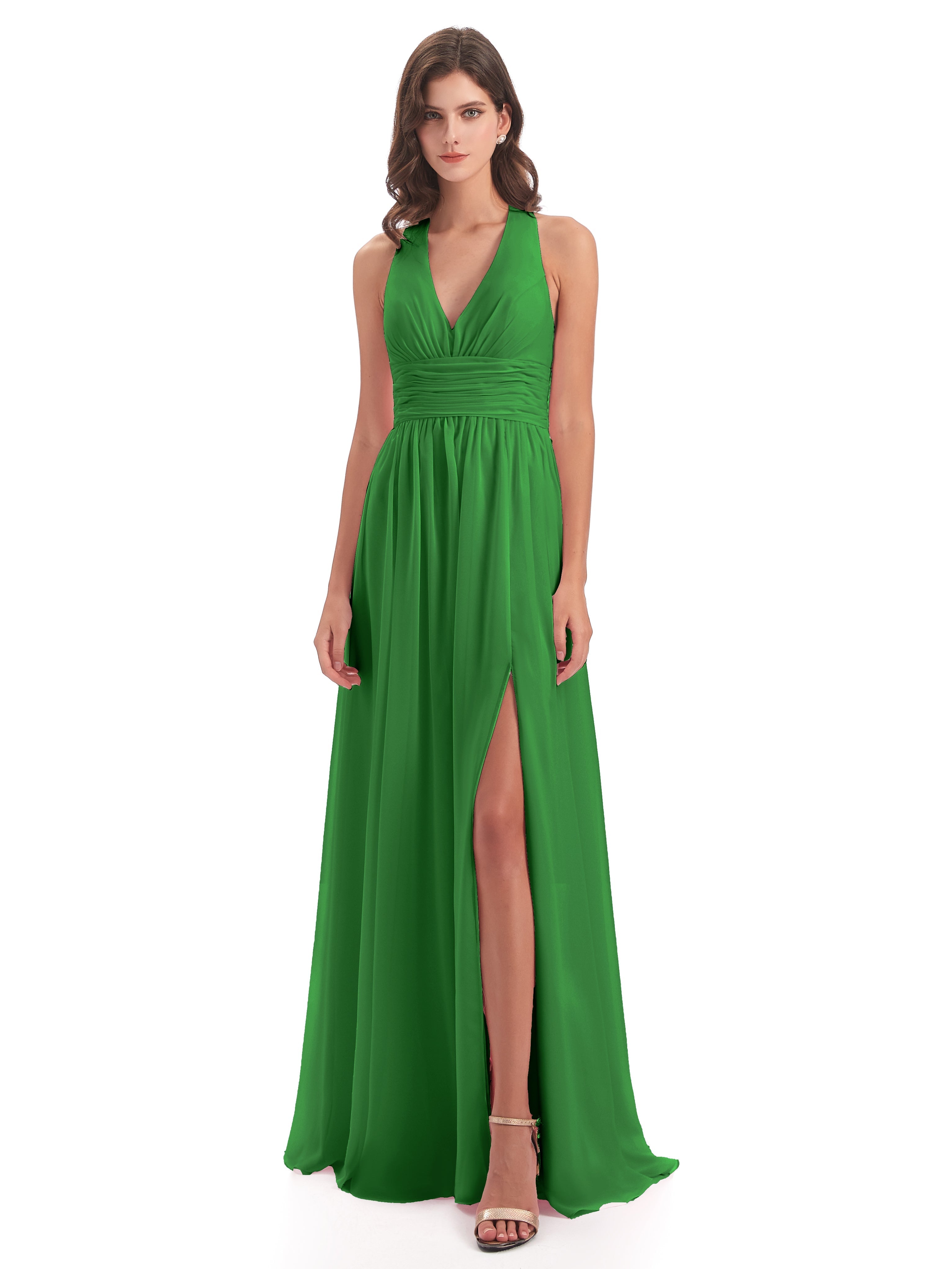 Robe Vert Demoiselle D Honneur Nœud Papillon Fendue Devant Robes Demoiselle D'Honneur