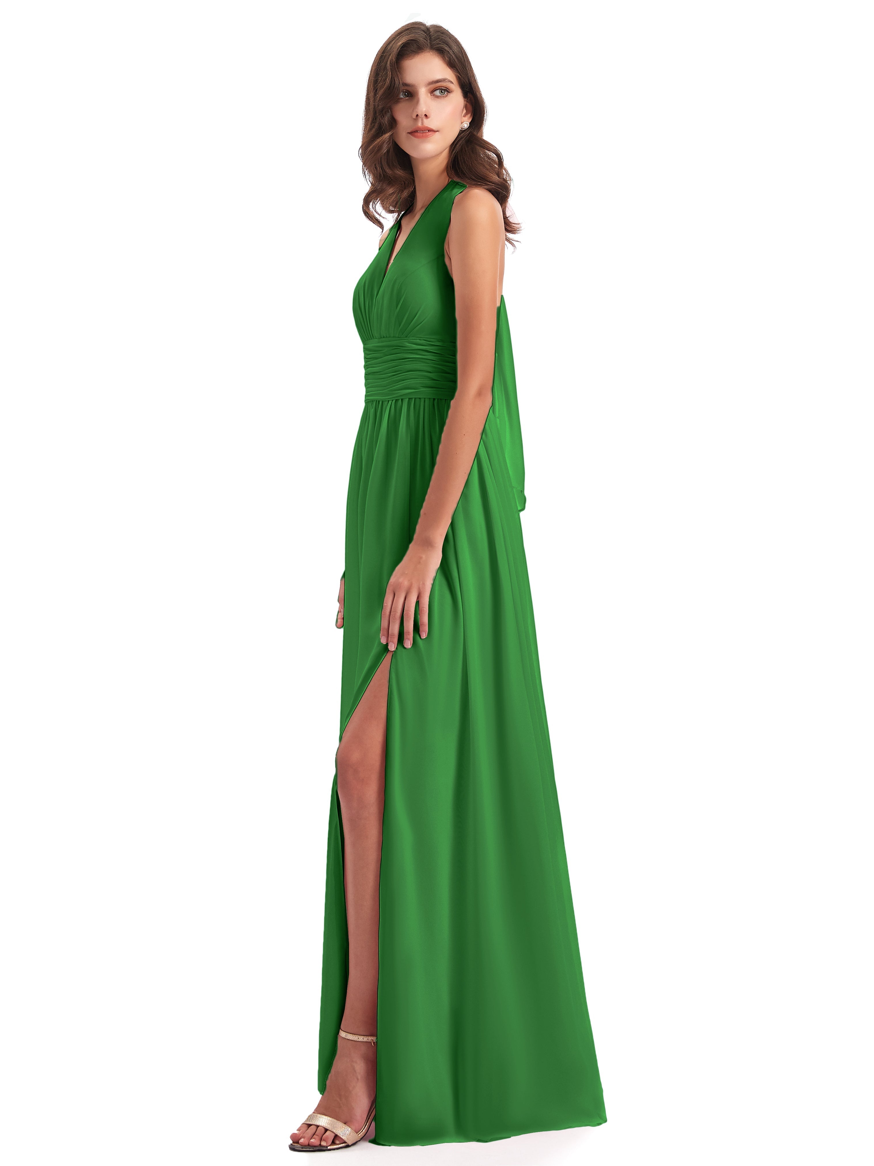 Robe Vert Demoiselle D Honneur Nœud Papillon Fendue Devant Robes Demoiselle D'Honneur