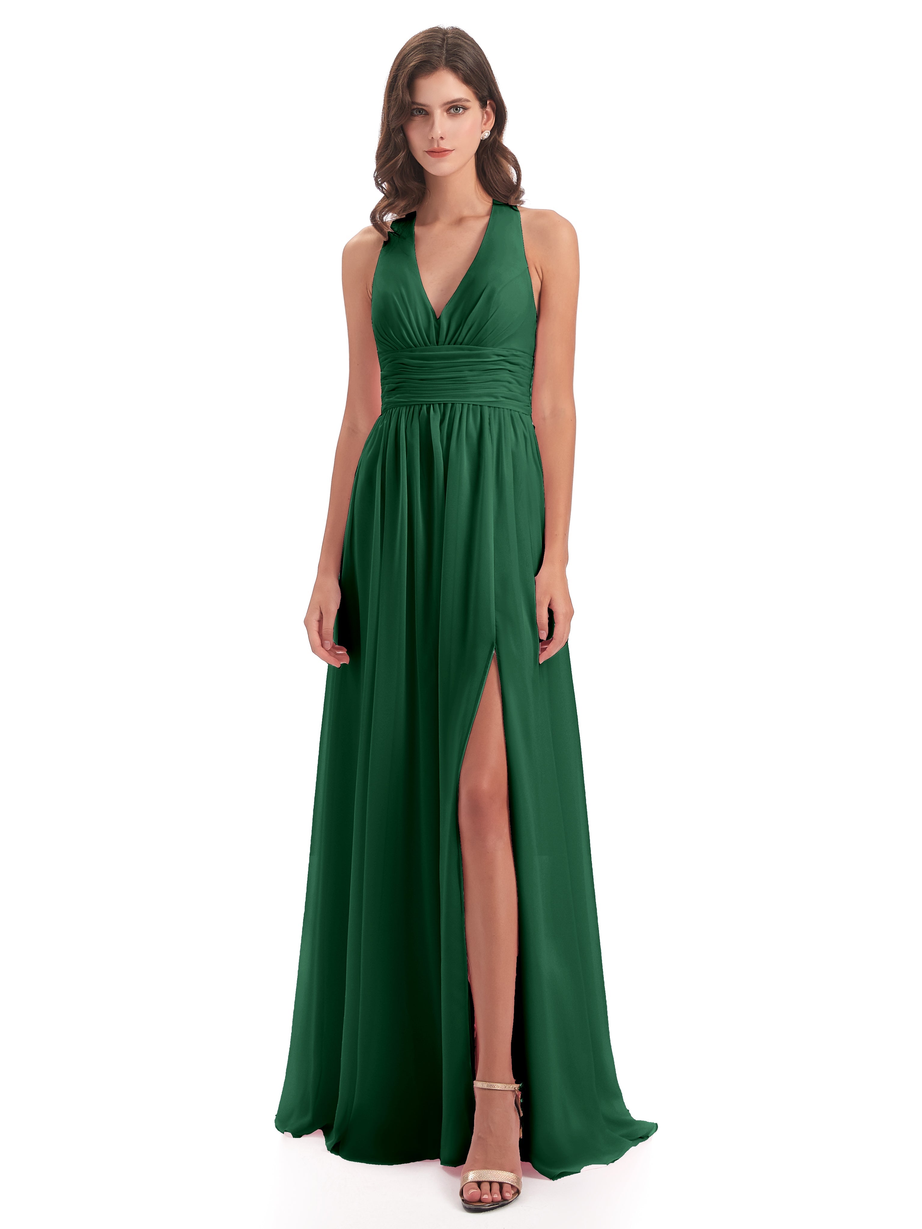 Robes De Demoiselle D'Honneur Vert Foncé Nœud Papillon Fendue Devant Robes Demoiselle D'Honneur