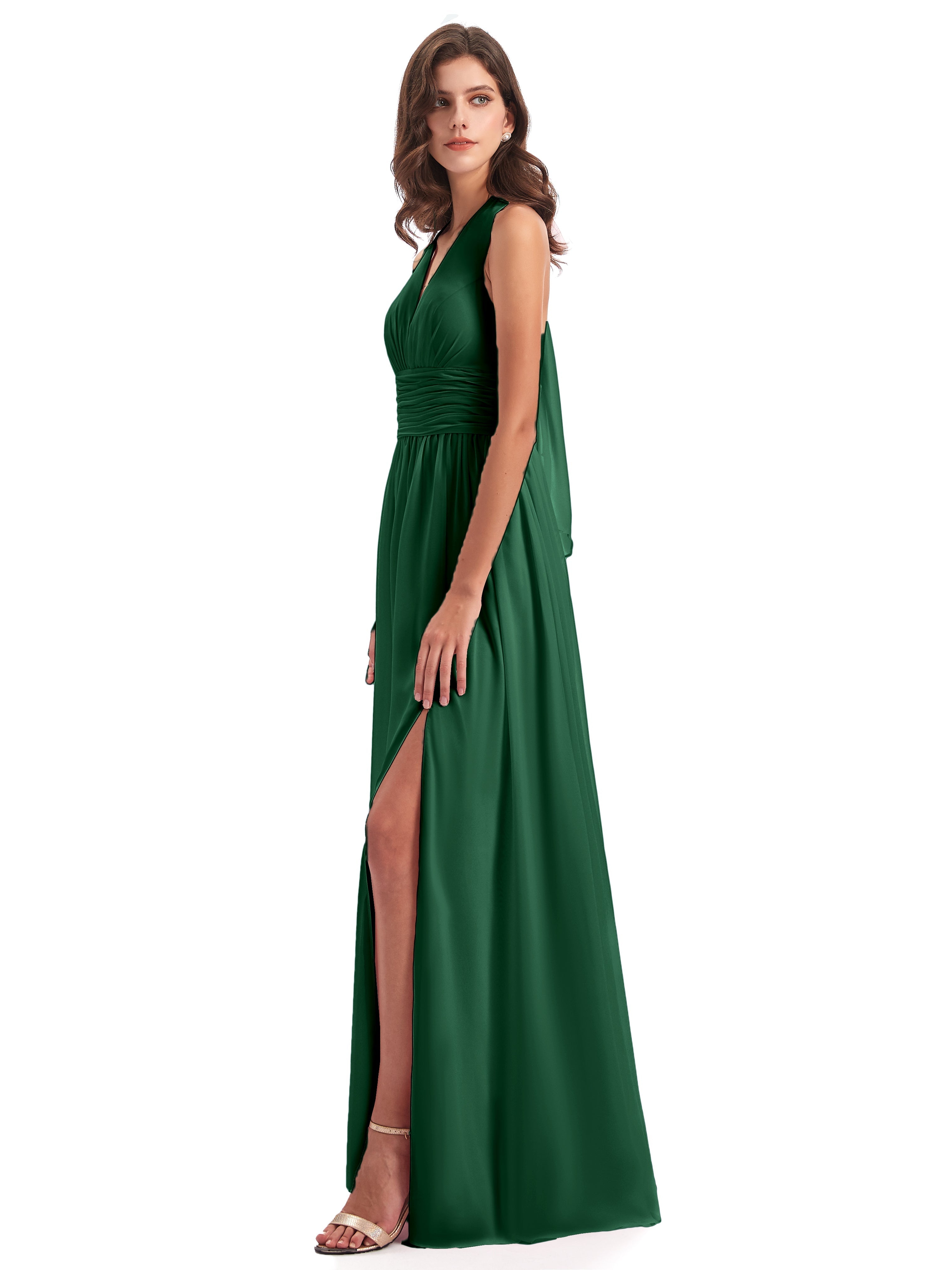 Robes De Demoiselle D'Honneur Vert Foncé Nœud Papillon Fendue Devant Robes Demoiselle D'Honneur