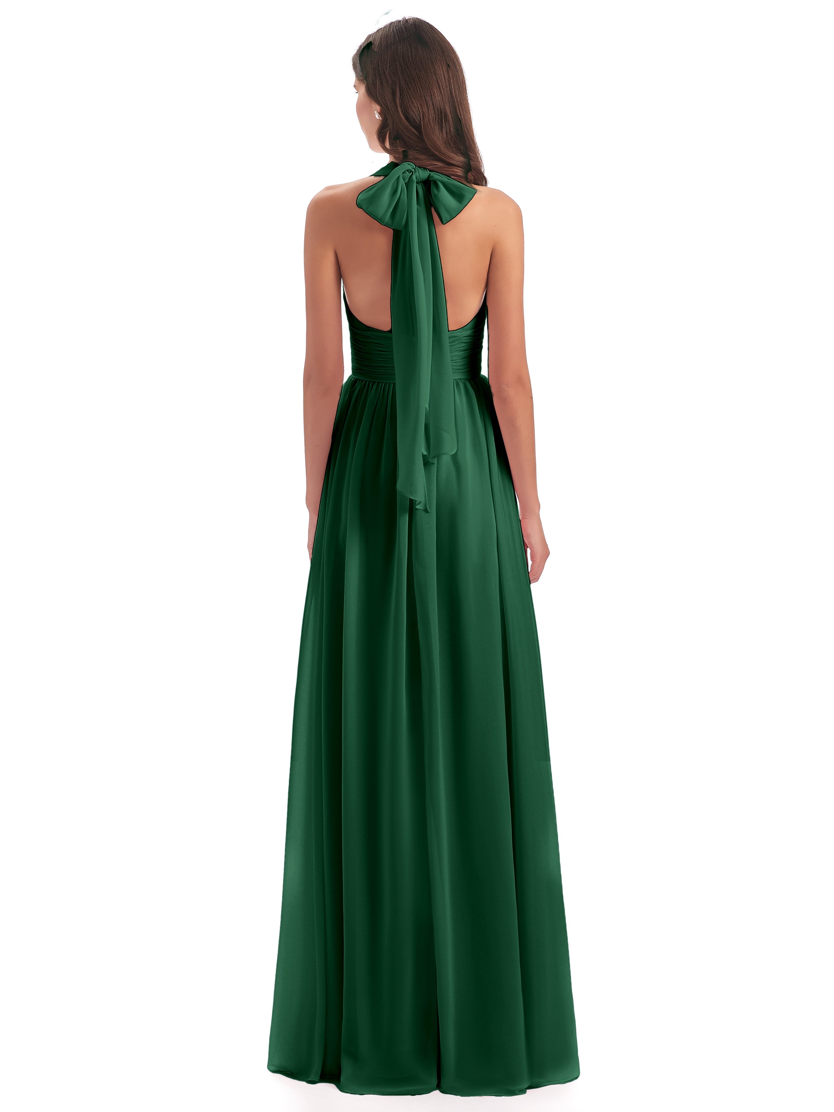 Robes De Demoiselle D'Honneur Vert Foncé Nœud Papillon Fendue Devant Robes Demoiselle D'Honneur