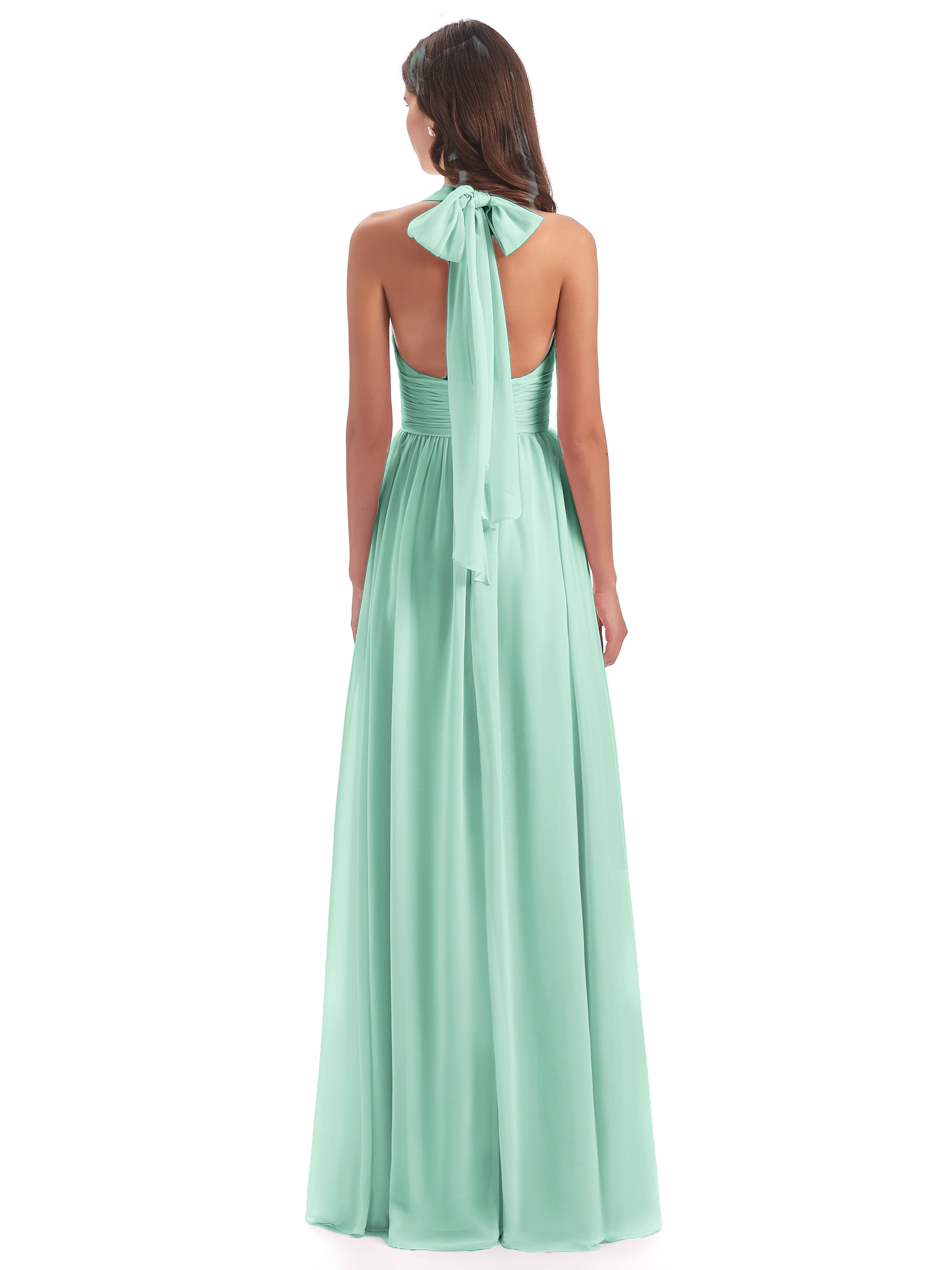Robes De Demoiselle D'Honneur Vert Menthe Nœud Papillon Fendue Devant Robes Demoiselle D'Honneur