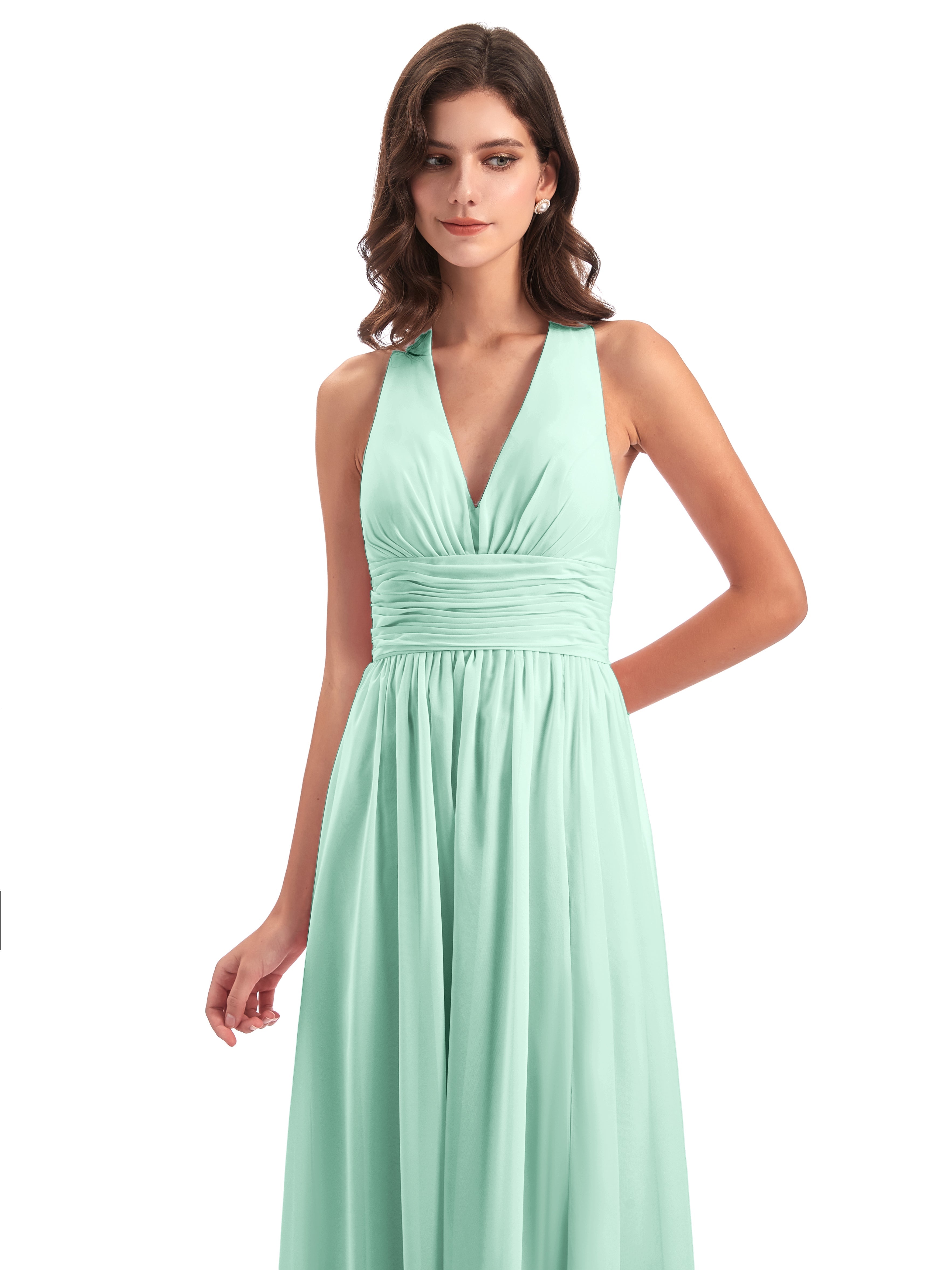 Robes De Demoiselle D'Honneur Vert Menthe Nœud Papillon Fendue Devant Robes Demoiselle D'Honneur