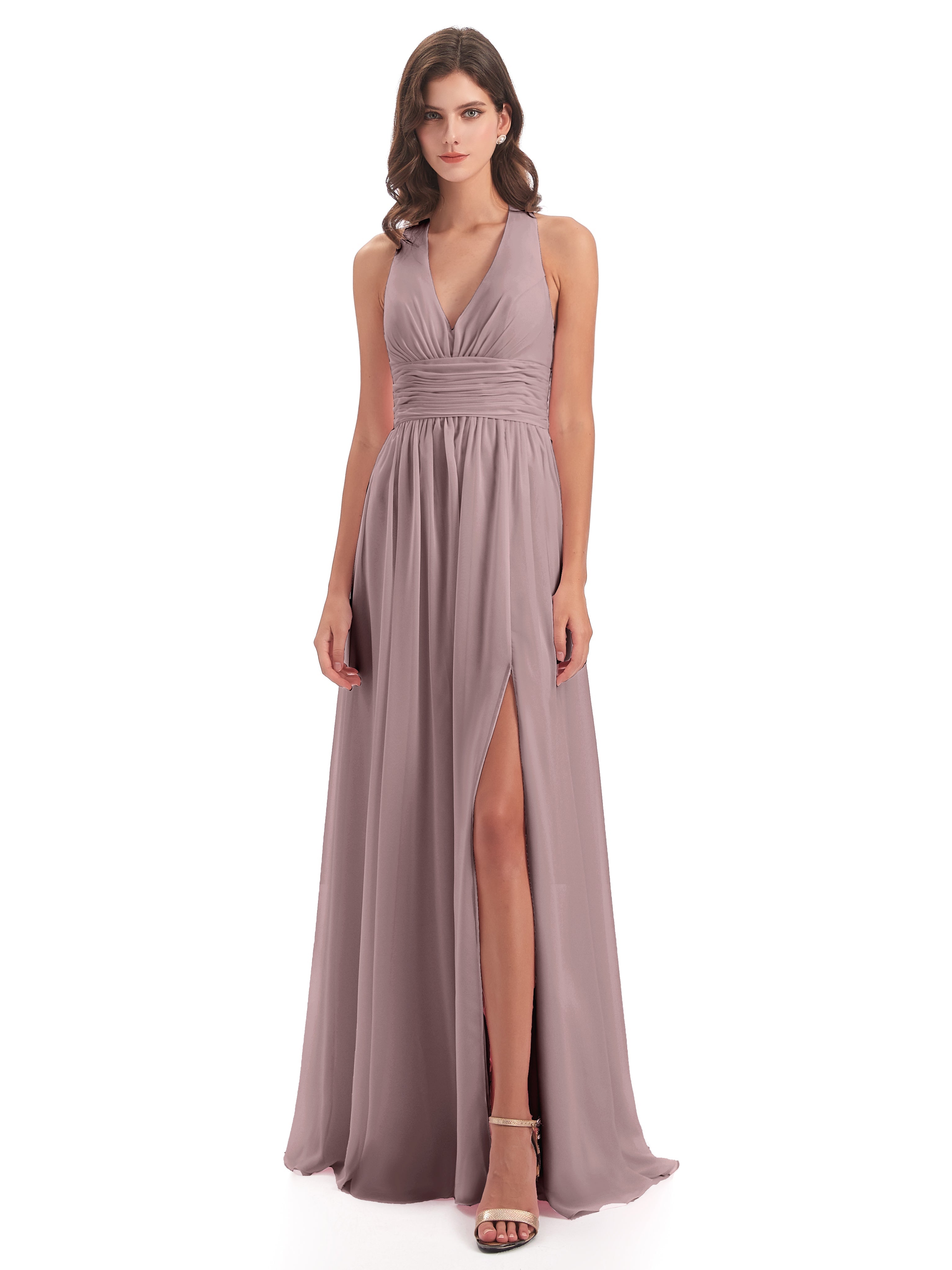 Robes De Demoiselle D'Honneur Vintage Mauve Nœud Papillon Fendue Devant Robes Demoiselle D'Honneur