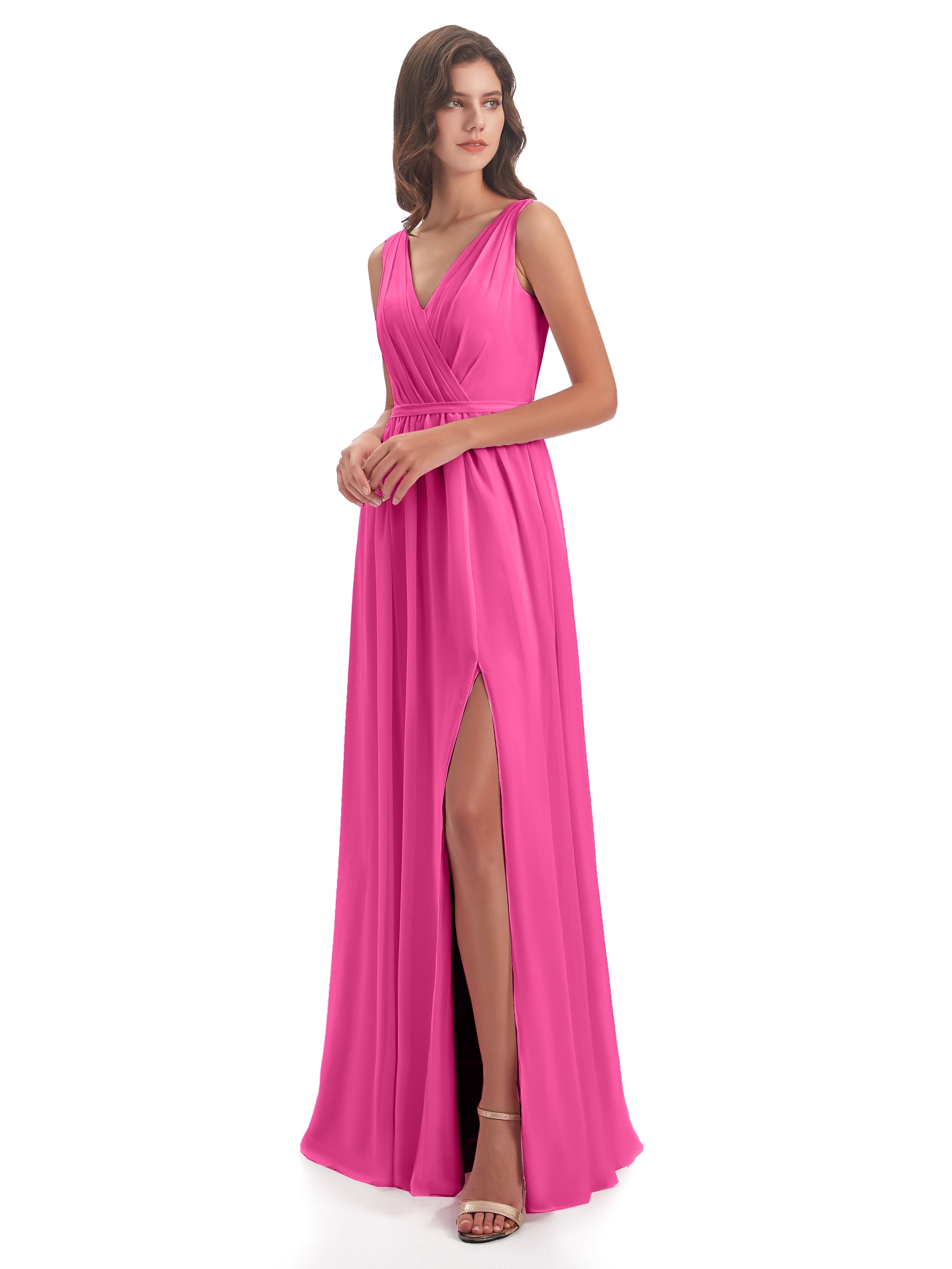 Robe Demoiselle D Honneur Azalée Fourreau/Colonne Col V Mousseline Robes Demoiselle D'Honneur