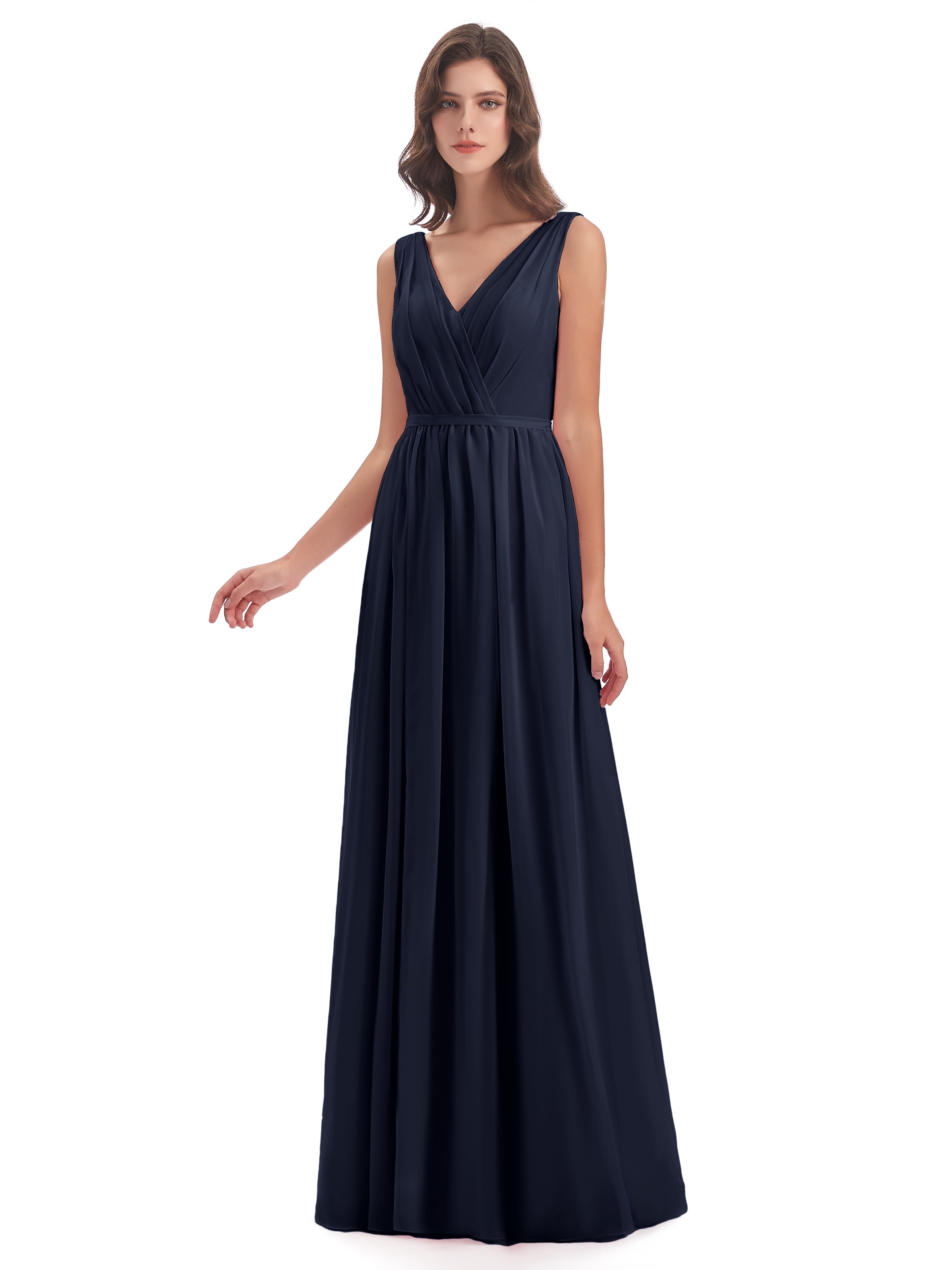 Robe Bleu Marine Demoiselle D Honneur Fourreau/Colonne Col V Mousseline Robes Demoiselle D'Honneur