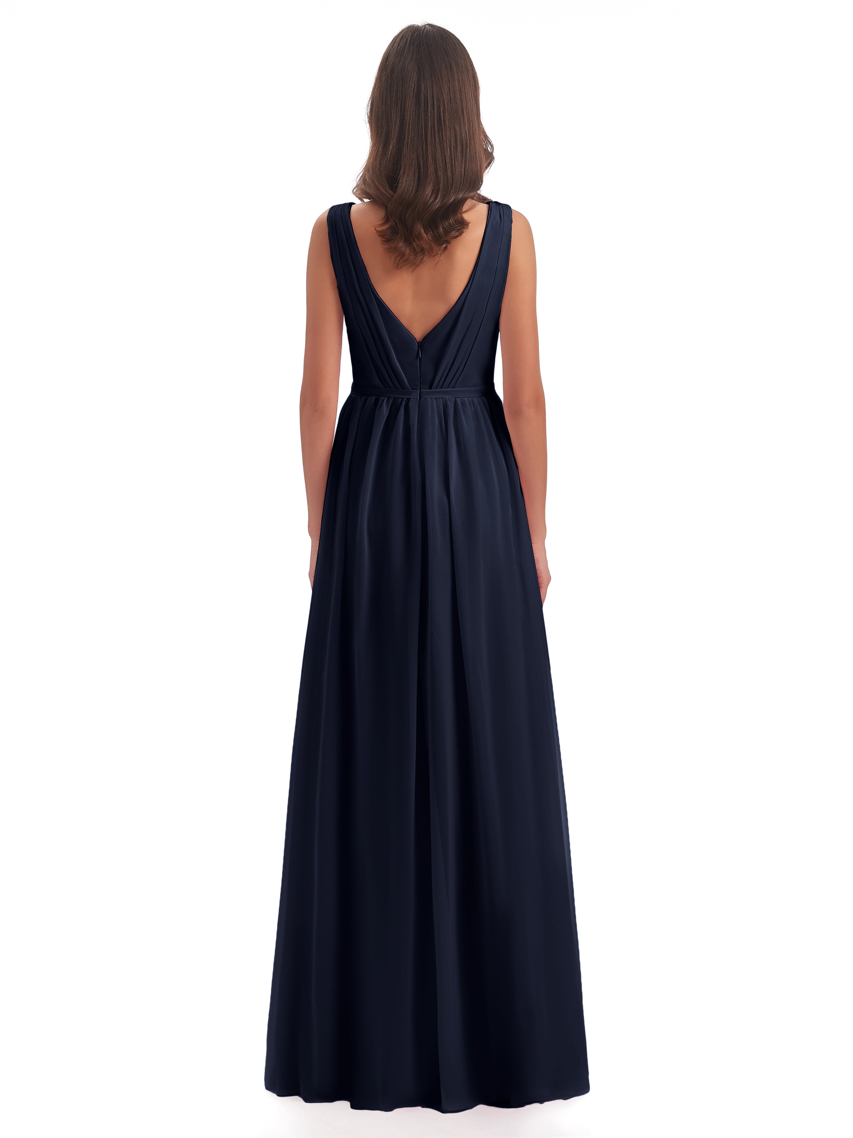 Robe Bleu Marine Demoiselle D Honneur Fourreau/Colonne Col V Mousseline Robes Demoiselle D'Honneur