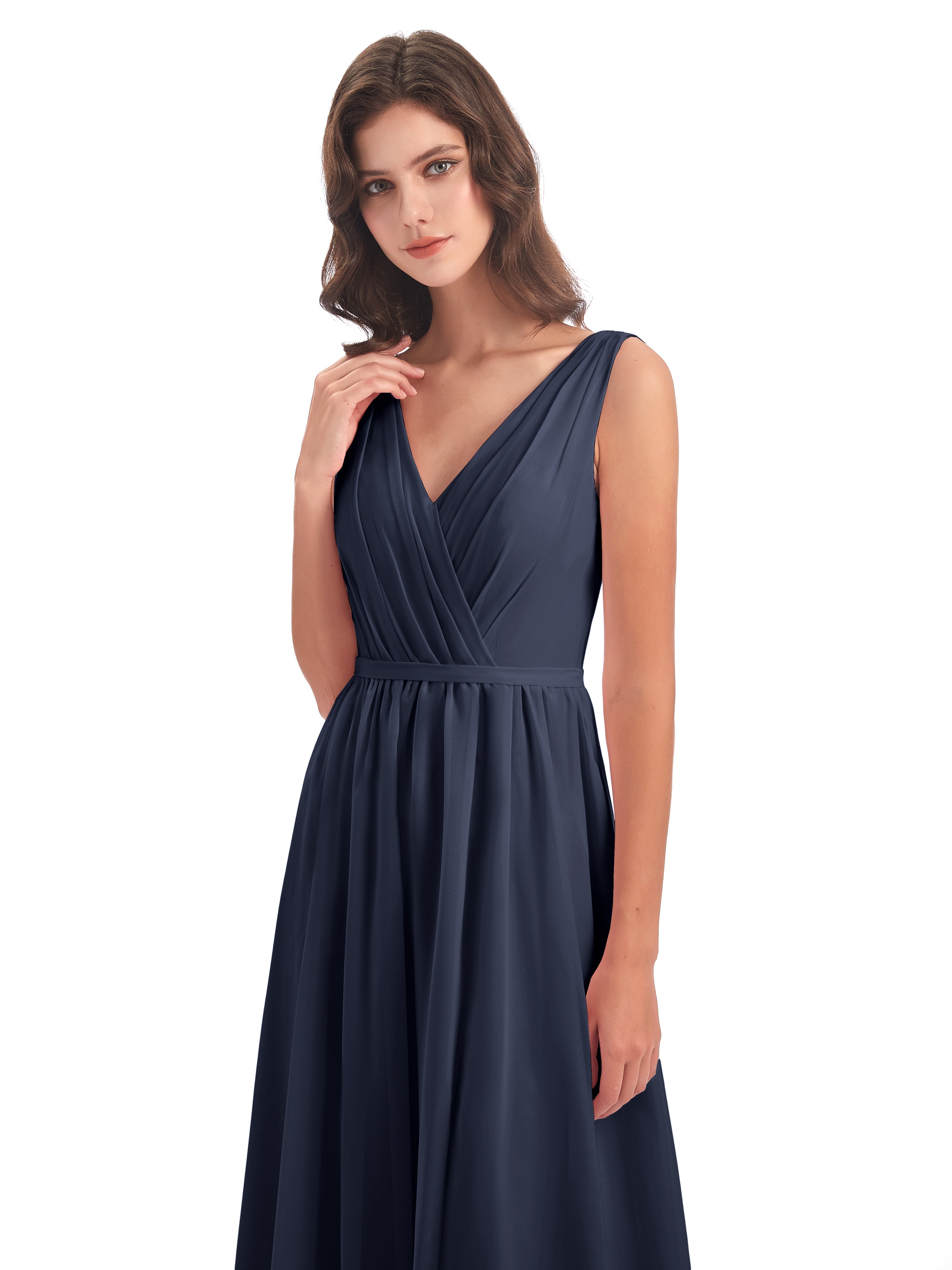 Robe Bleu Marine Demoiselle D Honneur Fourreau/Colonne Col V Mousseline Robes Demoiselle D'Honneur