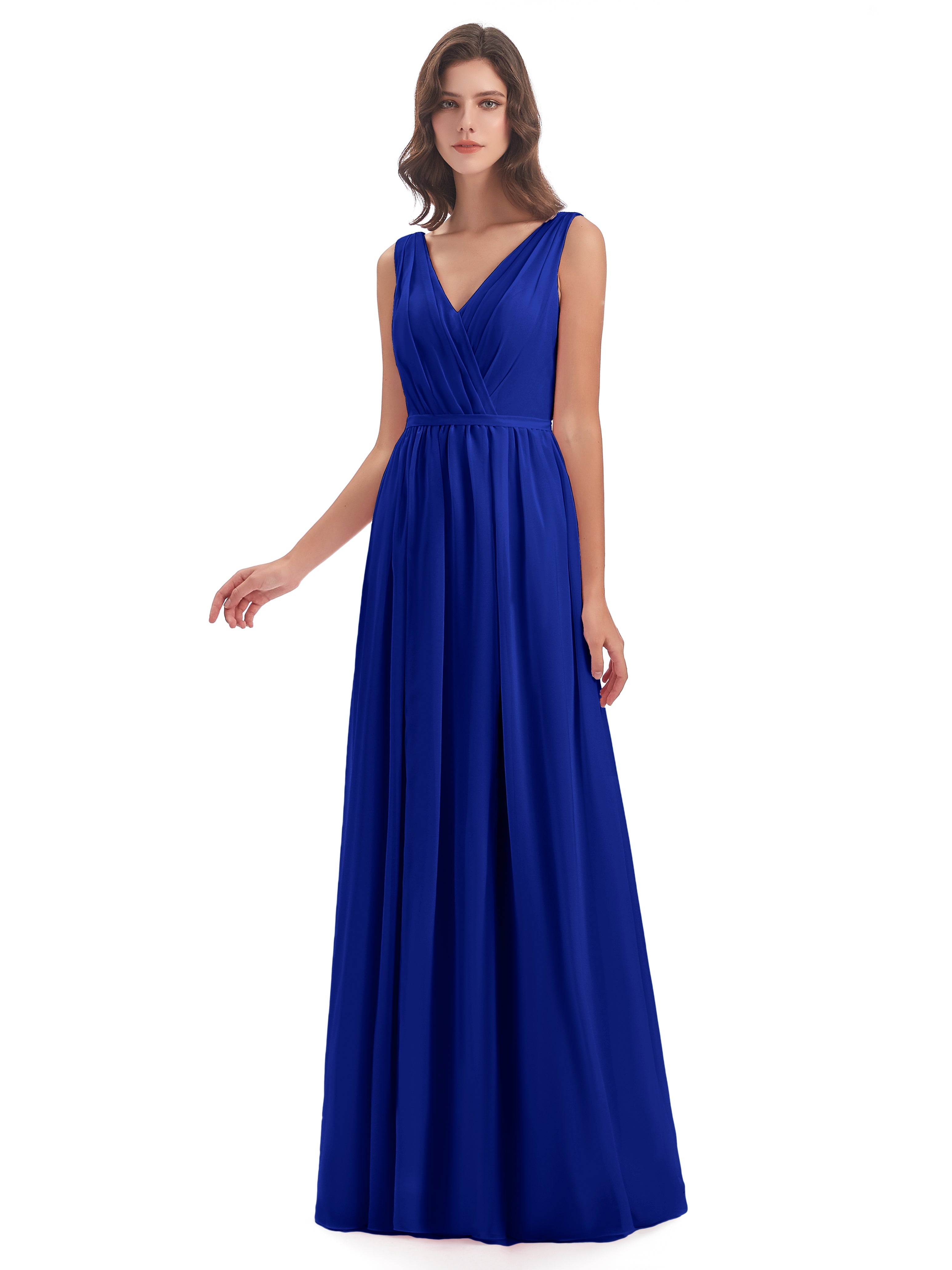 Mariage Robe Demoiselle D Honneur Bleu Roi Fourreau/Colonne Col V Mousseline Robes Demoiselle D'Honneur