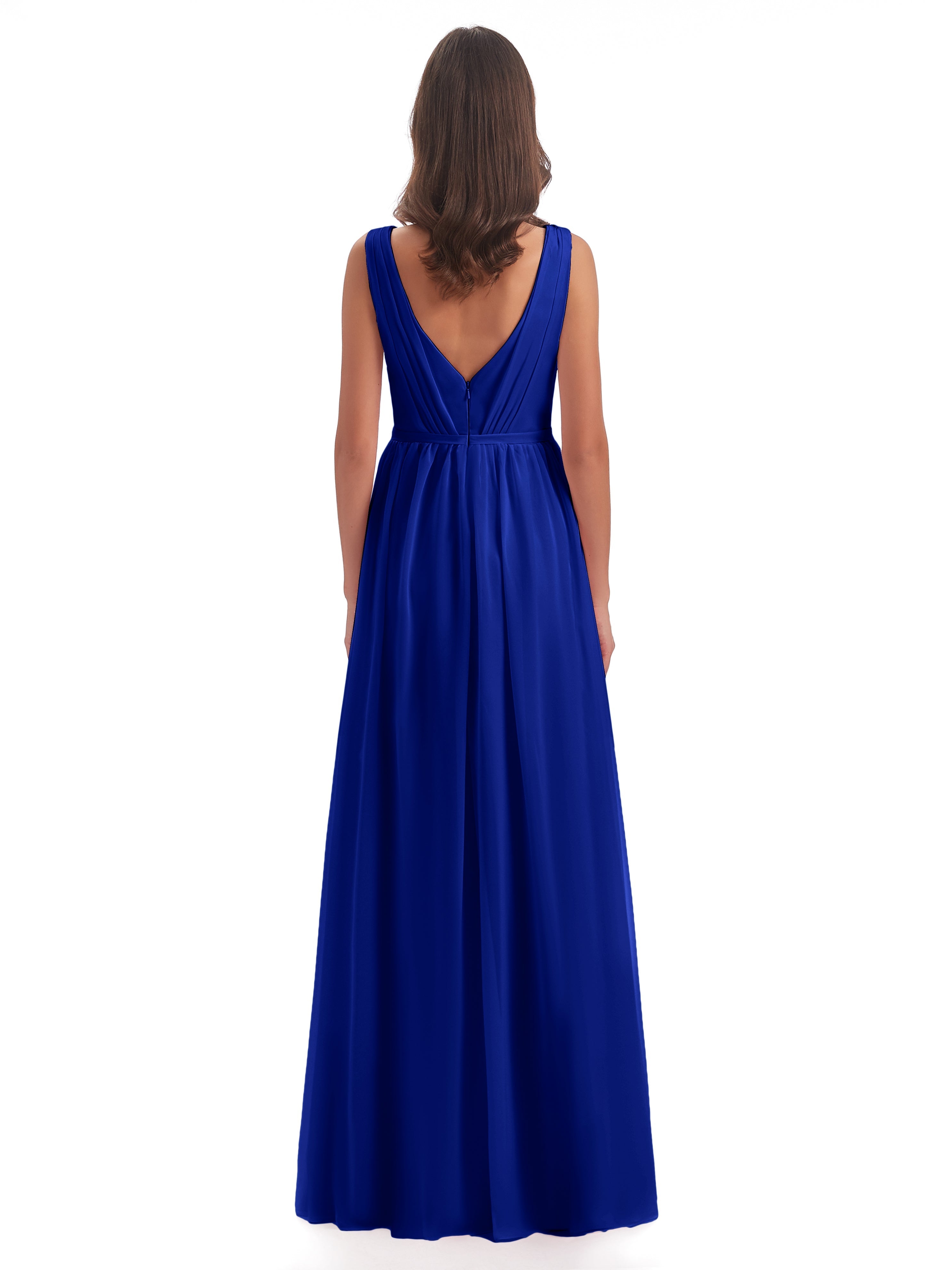 Mariage Robe Demoiselle D Honneur Bleu Roi Fourreau/Colonne Col V Mousseline Robes Demoiselle D'Honneur