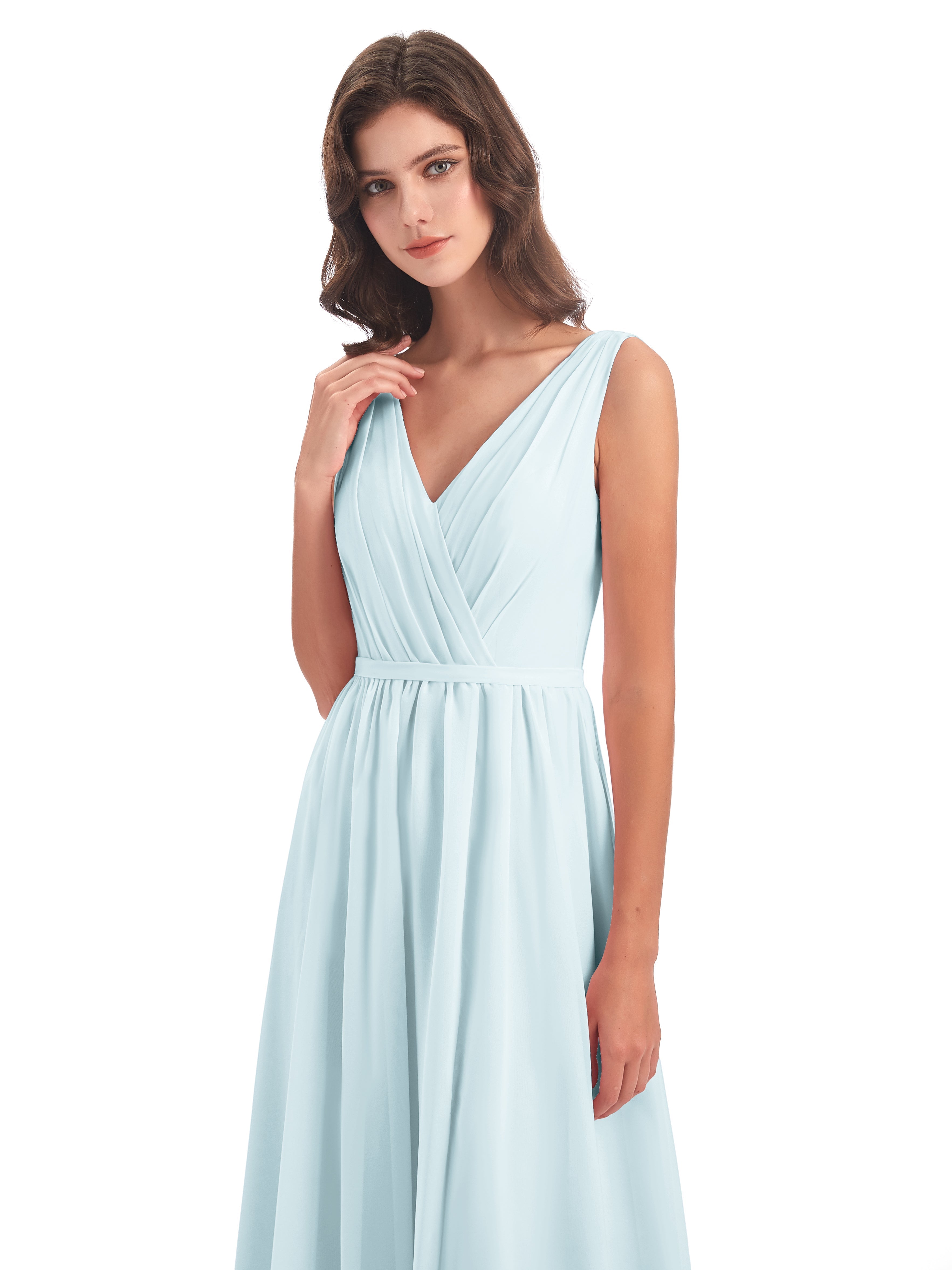 Robe De Demoiselle D'Honneur Brume Fourreau/Colonne Col V Mousseline Robes Demoiselle D'Honneur