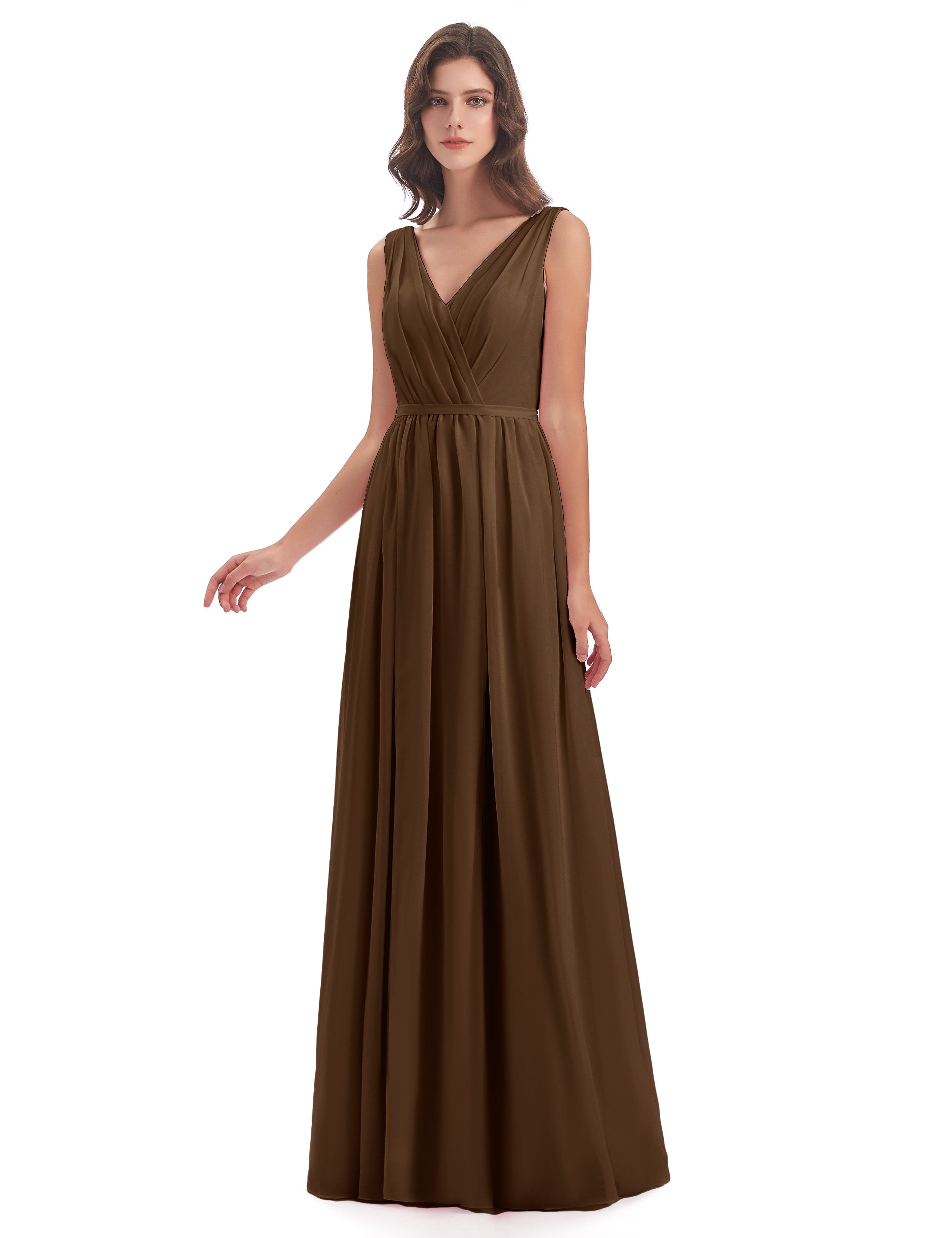 Robes De Demoiselle D'Honneur Brun Fourreau/Colonne Col V Mousseline Robes Demoiselle D'Honneur