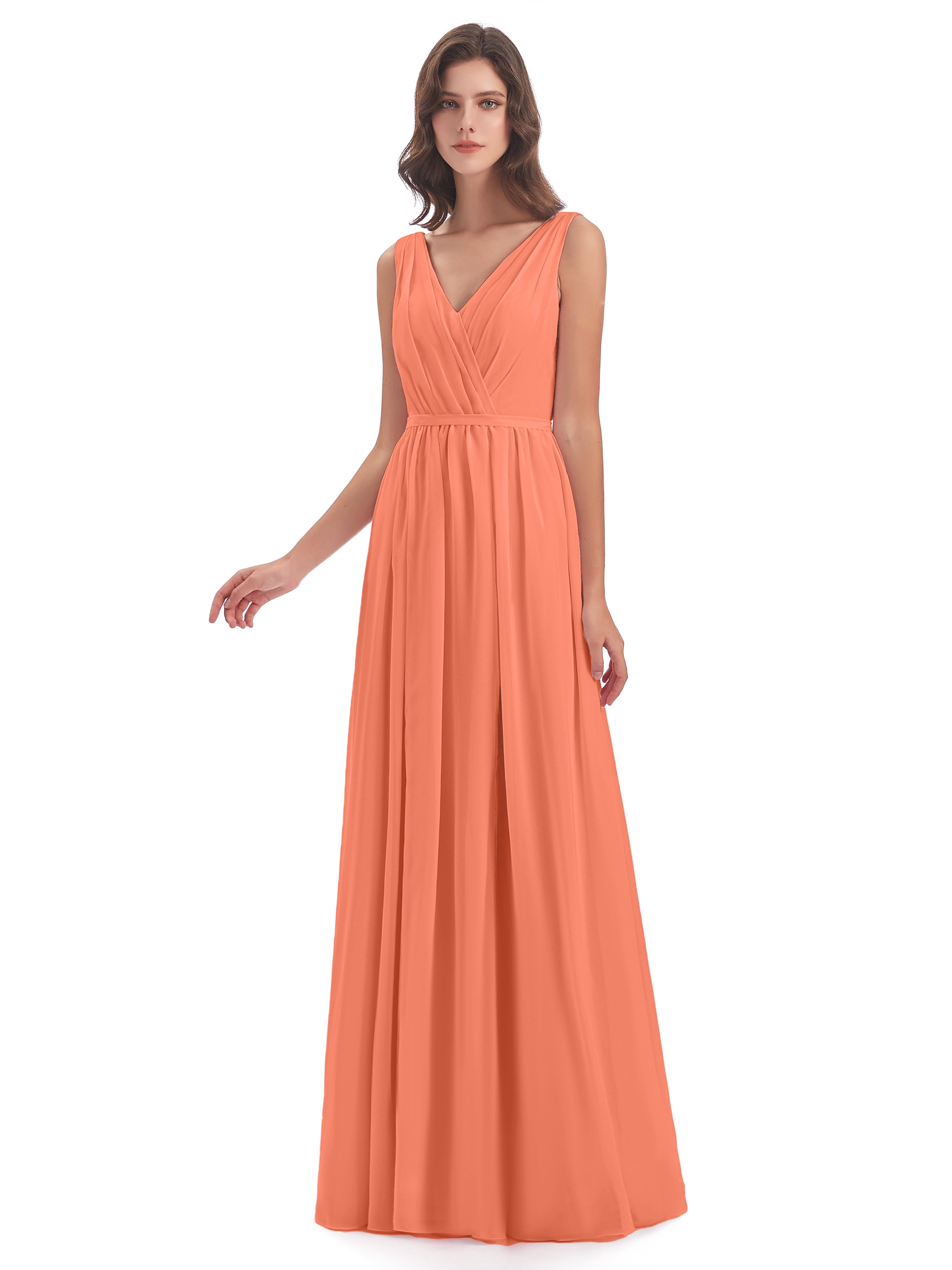Robes De Demoiselle D'Honneur Coucher De Soleil Fourreau/Colonne Col V Mousseline Robes Demoiselle D'Honneur