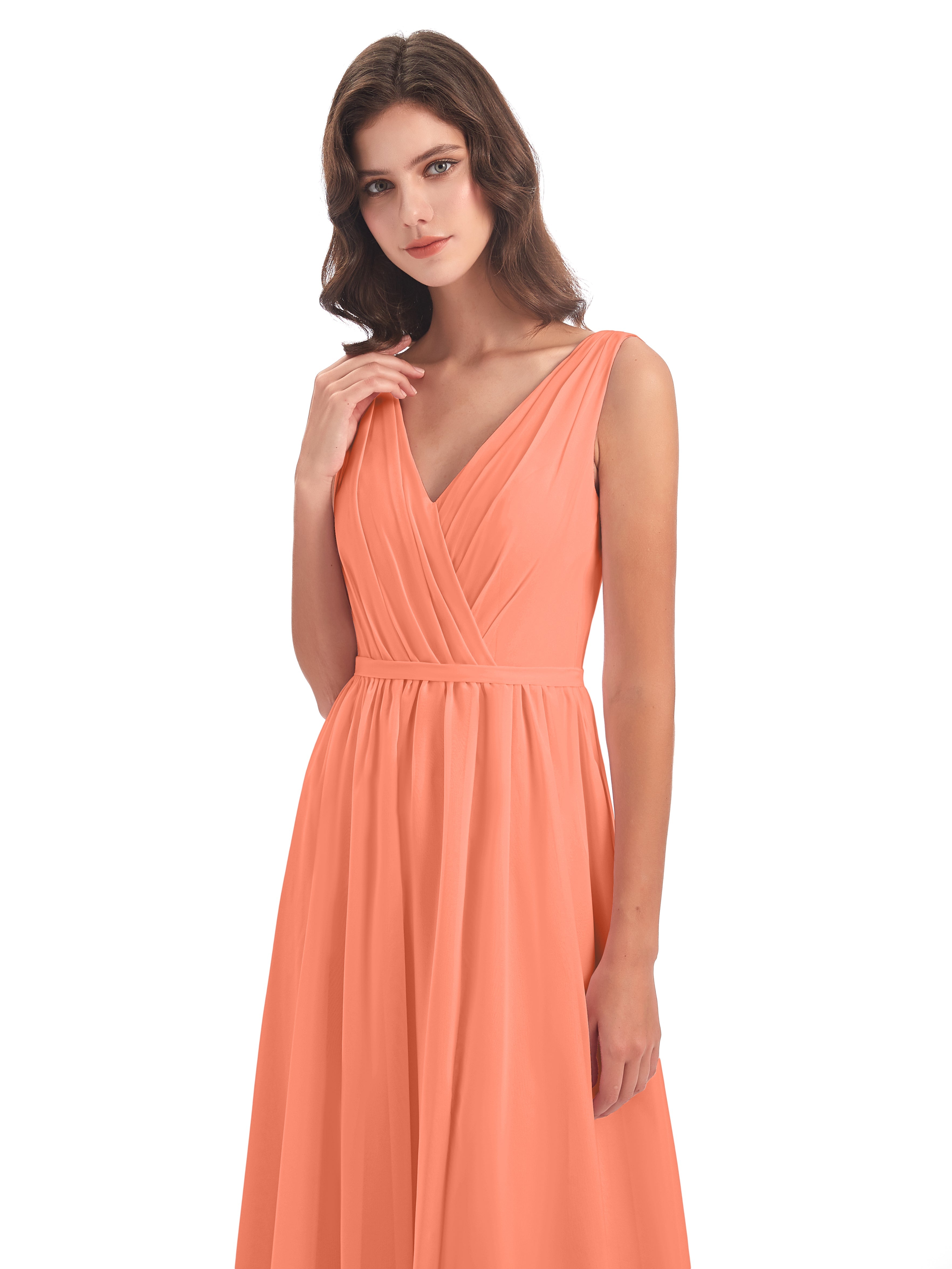 Robes De Demoiselle D'Honneur Coucher De Soleil Fourreau/Colonne Col V Mousseline Robes Demoiselle D'Honneur