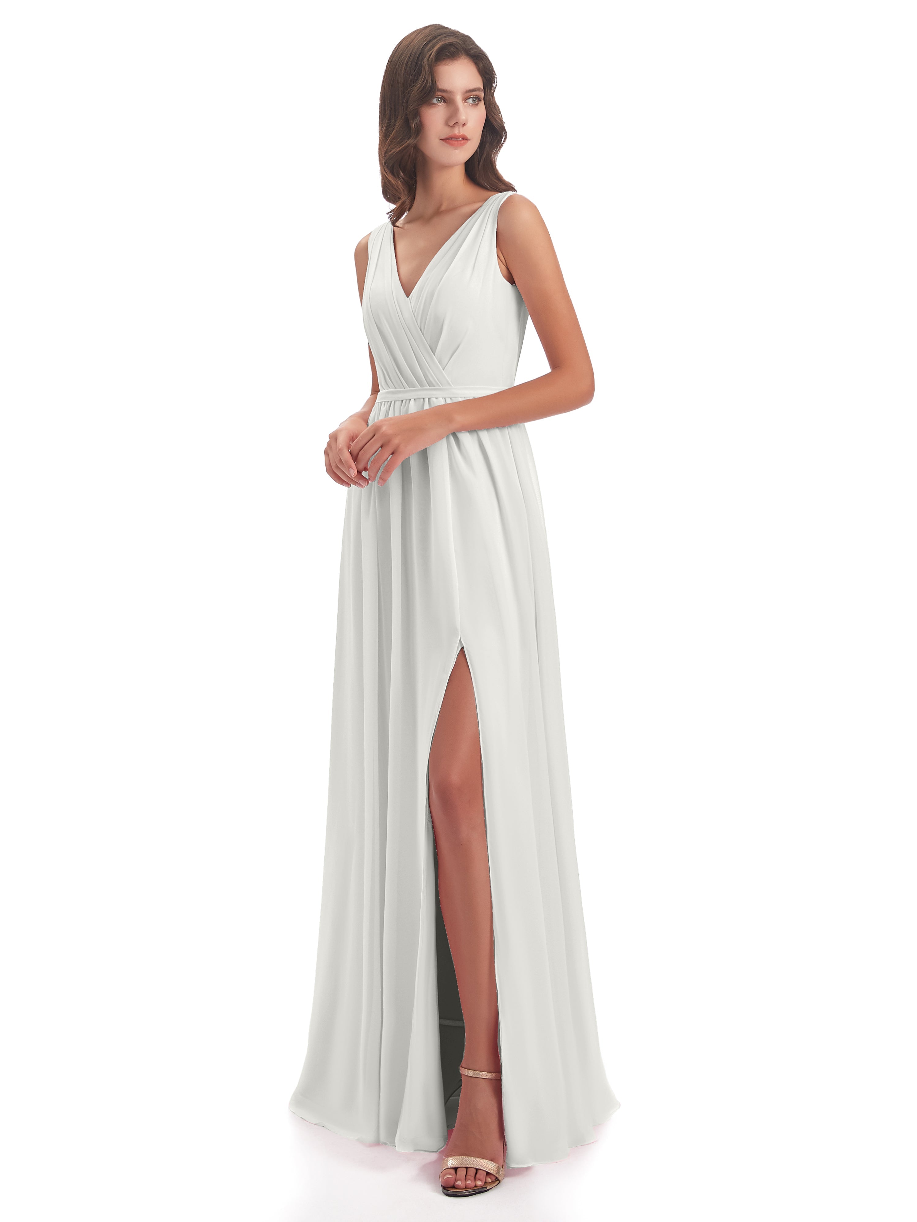 Robe Ivoire Demoiselle D Honneur Fourreau/Colonne Col V Mousseline Robes Demoiselle D'Honneur