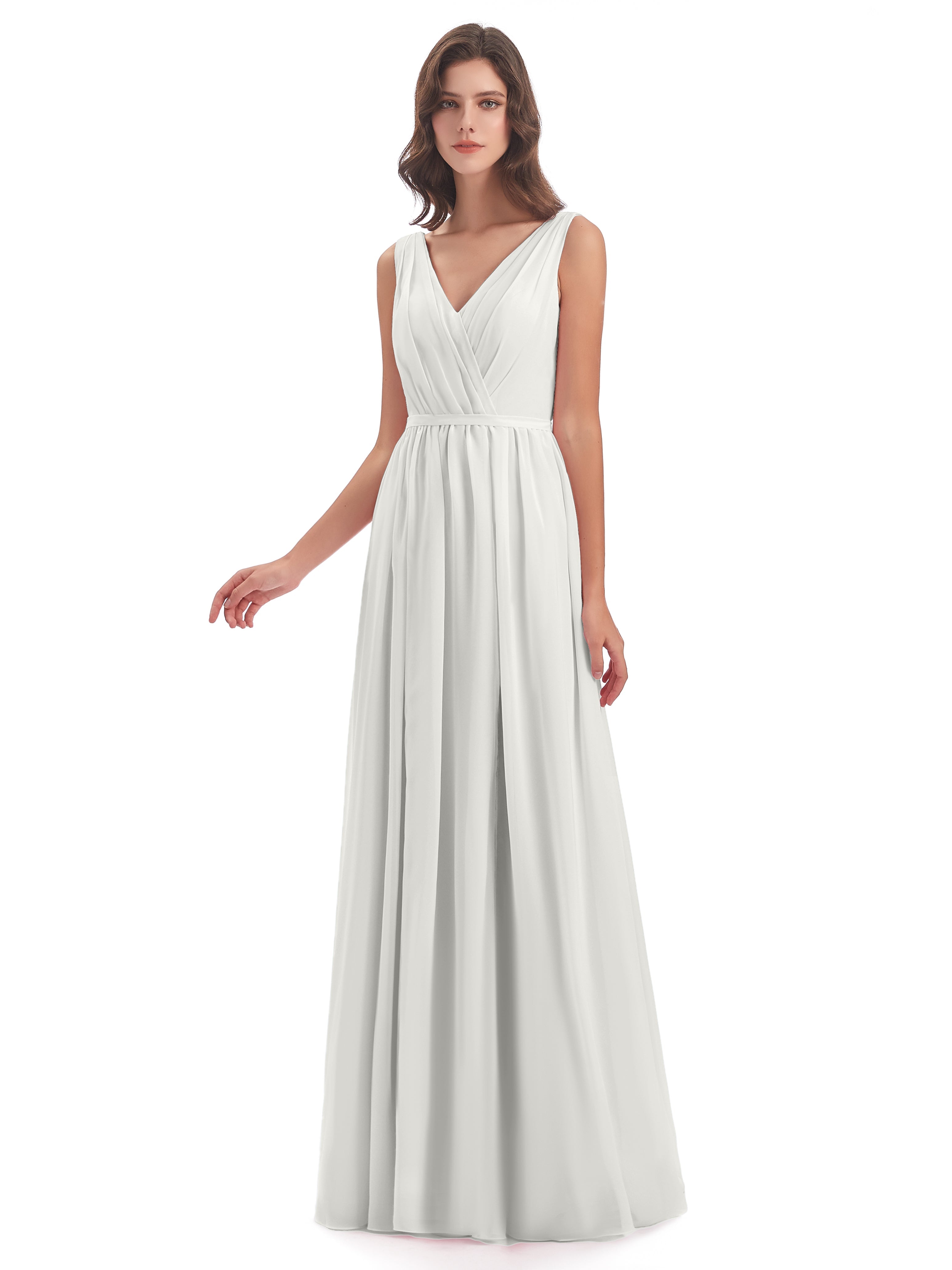 Robe Ivoire Demoiselle D Honneur Fourreau/Colonne Col V Mousseline Robes Demoiselle D'Honneur