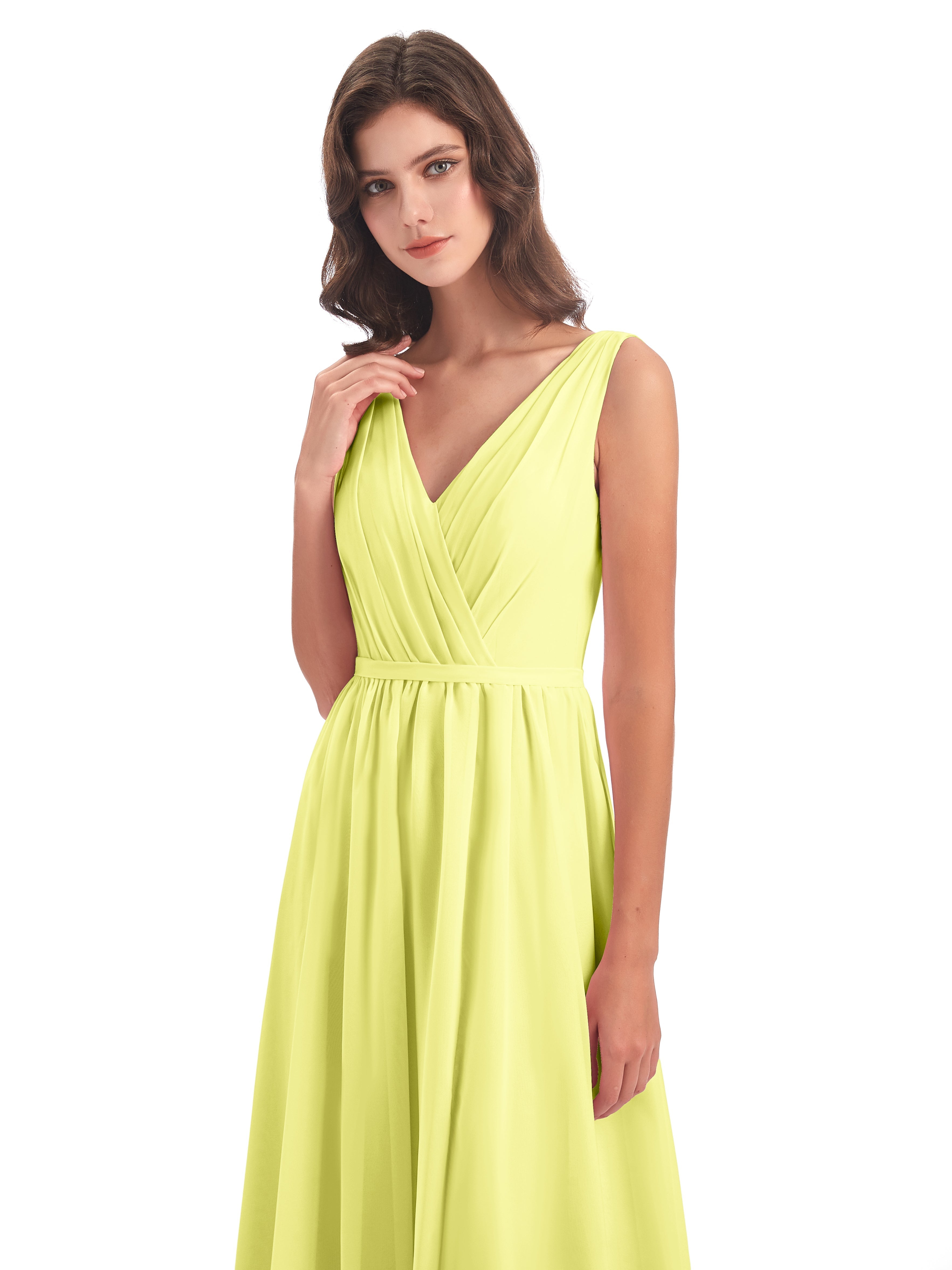 Robes De Demoiselle D'Honneur Jonquille Fourreau/Colonne Col V Mousseline Robes Demoiselle D'Honneur