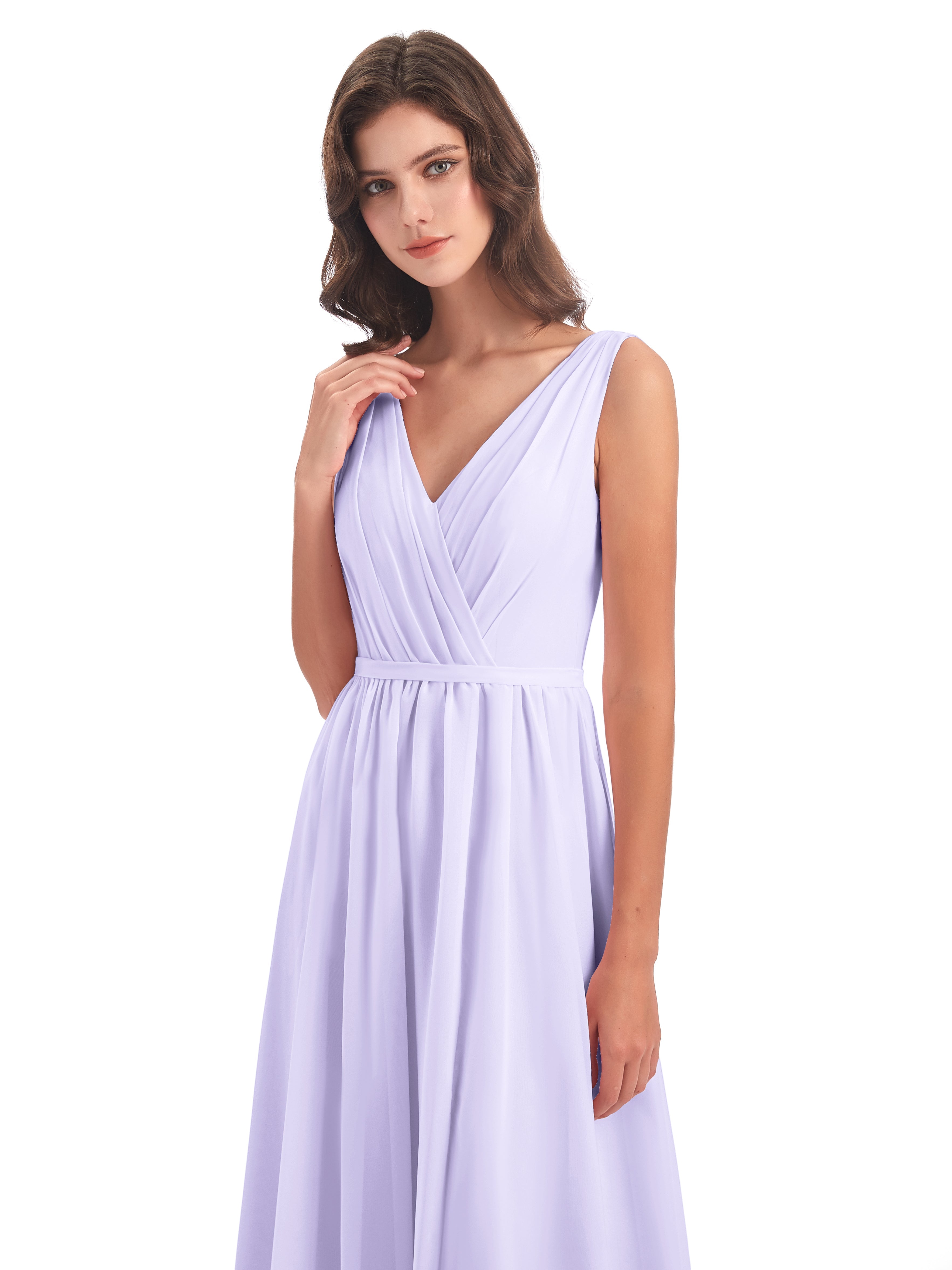 Robes De Demoiselle D'Honneur Lilas Fourreau/Colonne Col V Mousseline Robes Demoiselle D'Honneur