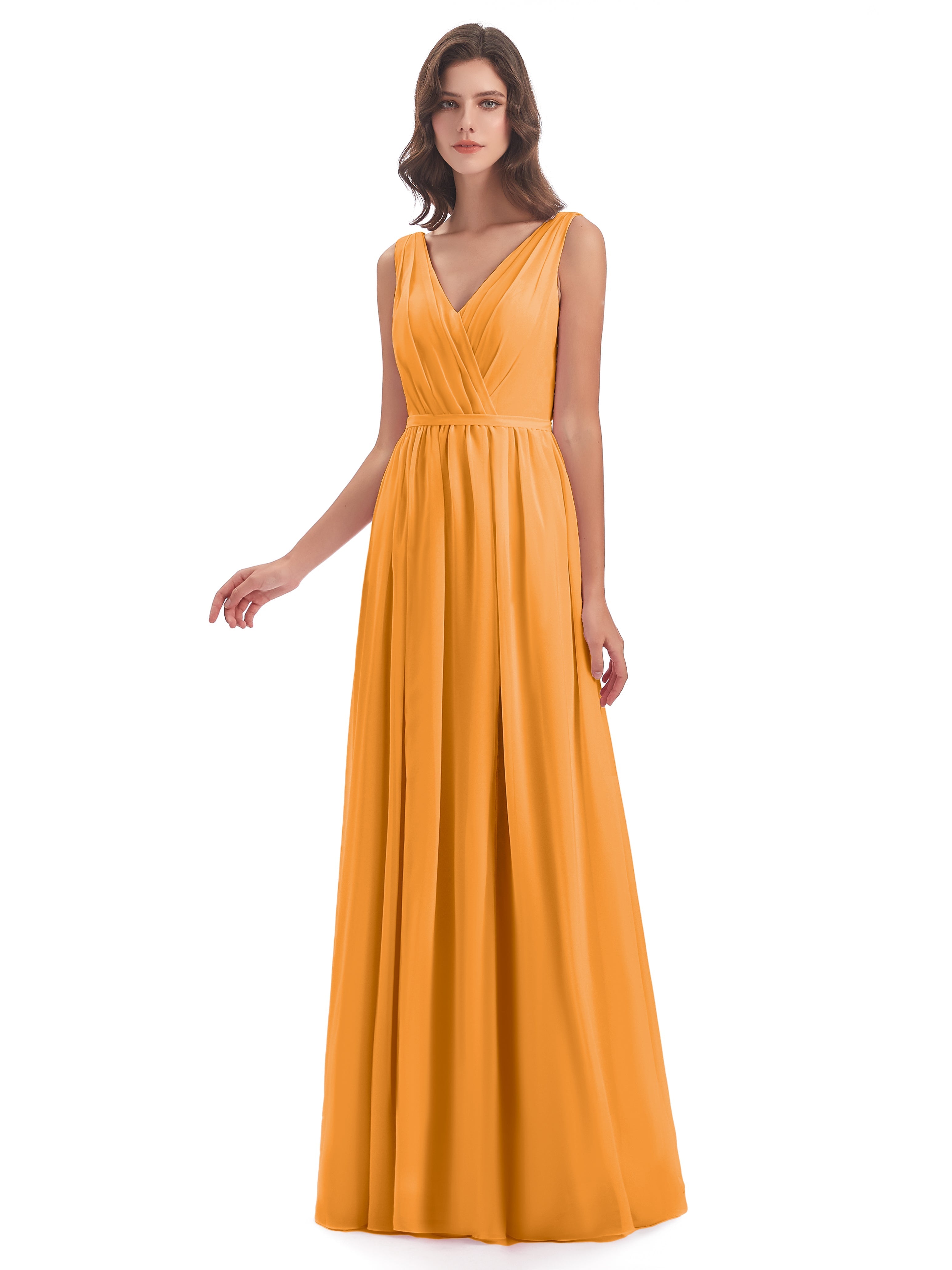Robes De Demoiselle D'Honneur Mandarine Fourreau/Colonne Col V Mousseline Robes Demoiselle D'Honneur