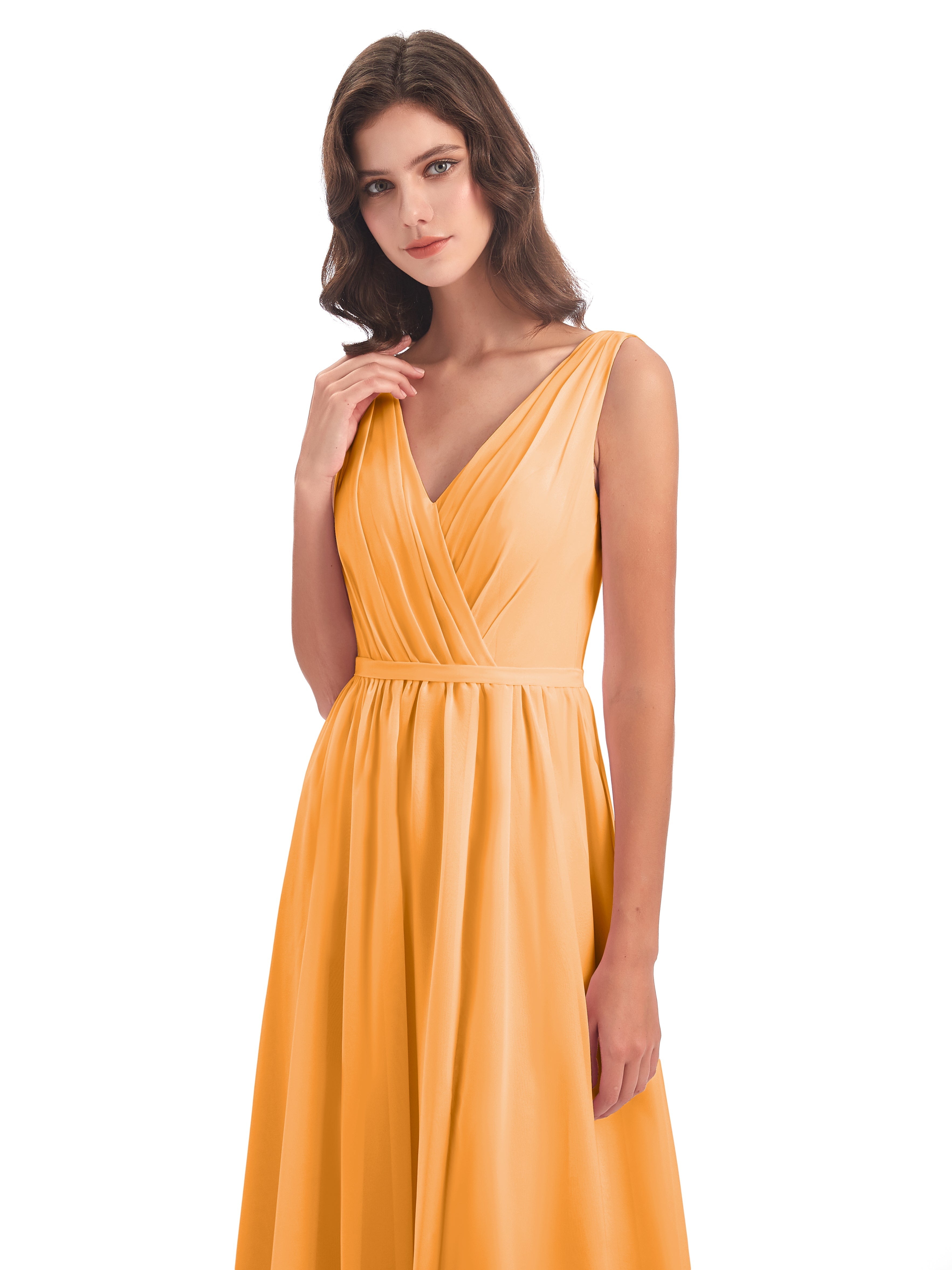 Robes De Demoiselle D'Honneur Mandarine Fourreau/Colonne Col V Mousseline Robes Demoiselle D'Honneur