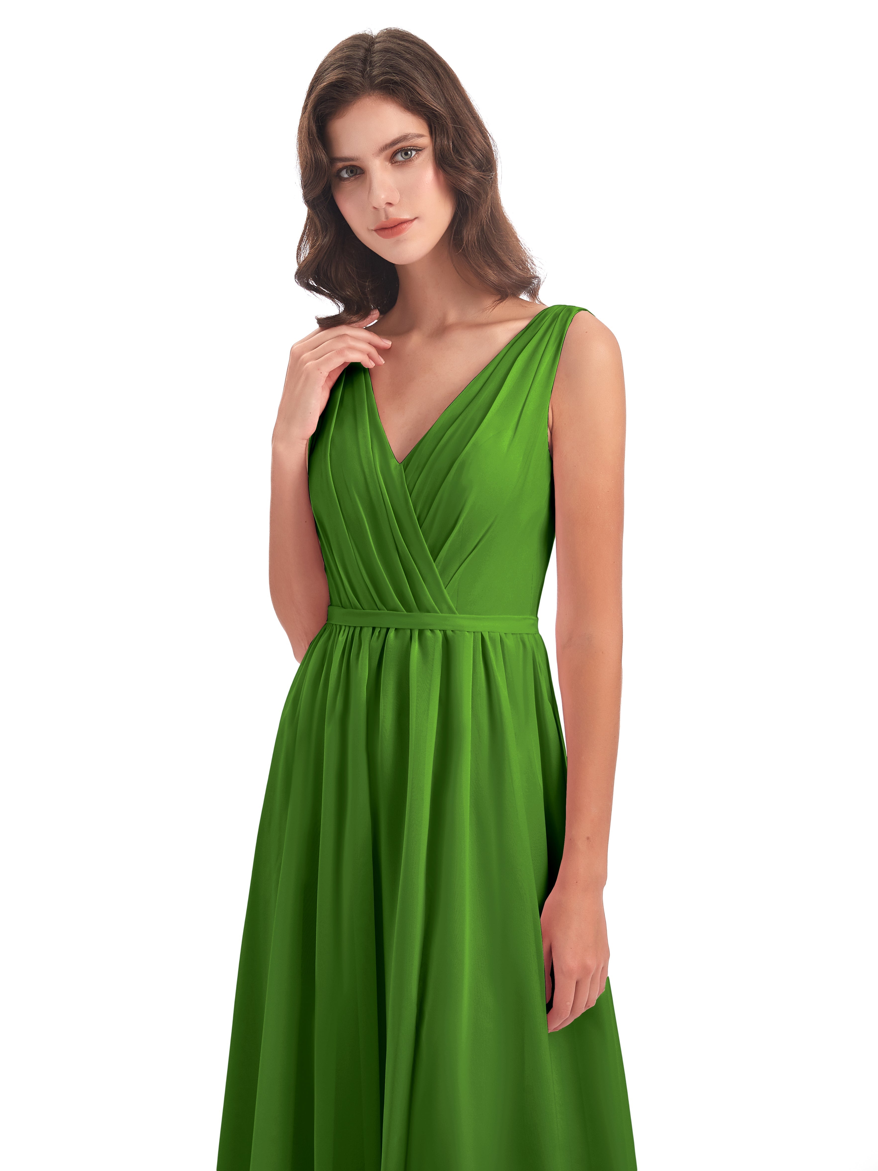 Robes De Demoiselle D'Honneur Vert Mousse Fourreau/Colonne Col V Mousseline Robes Demoiselle D'Honneur