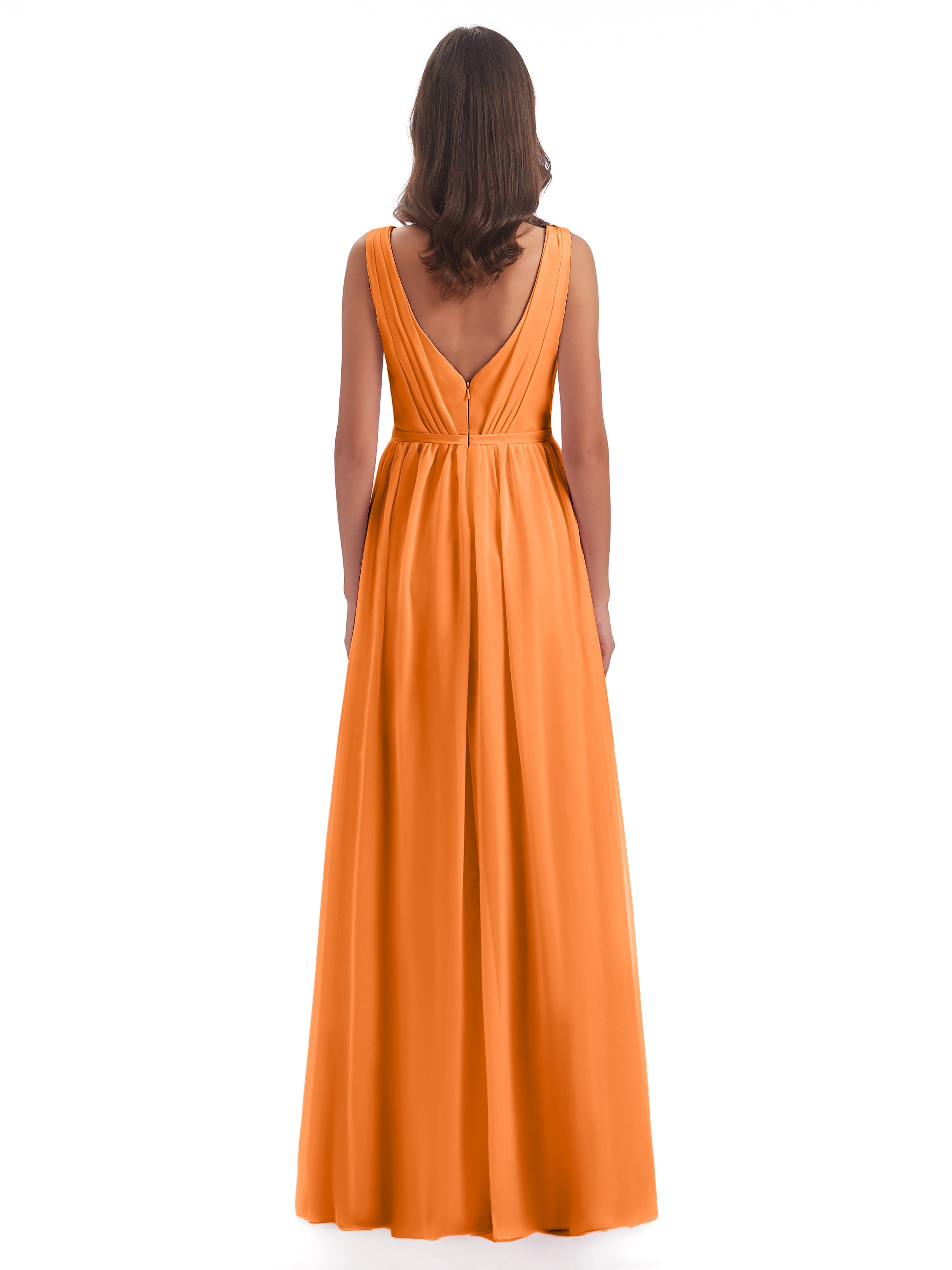 Robe Demoiselle D Honneur Orange Fourreau/Colonne Col V Mousseline Robes Demoiselle D'Honneur