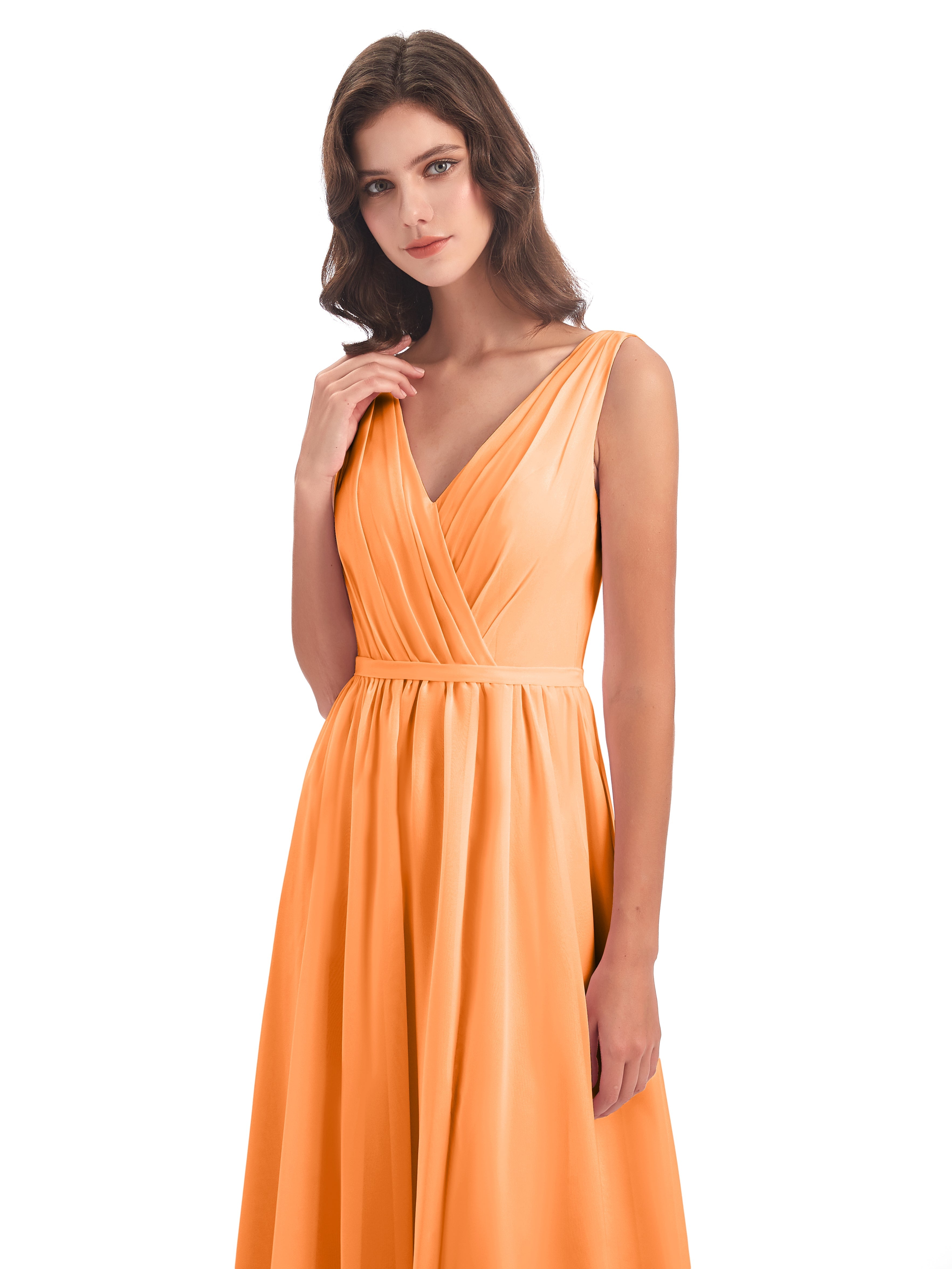 Robe Demoiselle D Honneur Orange Fourreau/Colonne Col V Mousseline Robes Demoiselle D'Honneur