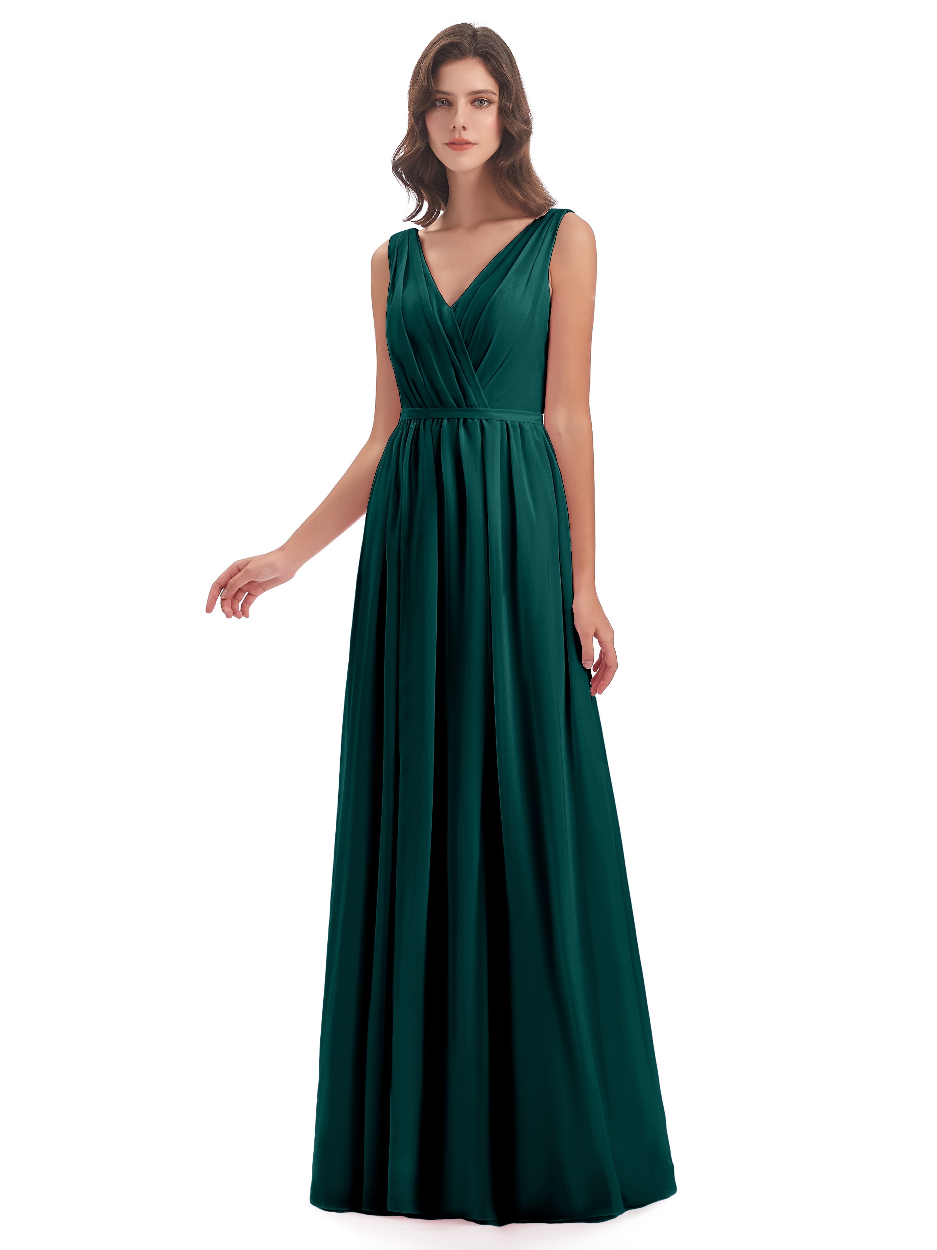 Robe Demoiselle D Honneur Bleu Paon Fourreau/Colonne Col V Mousseline Robes Demoiselle D'Honneur