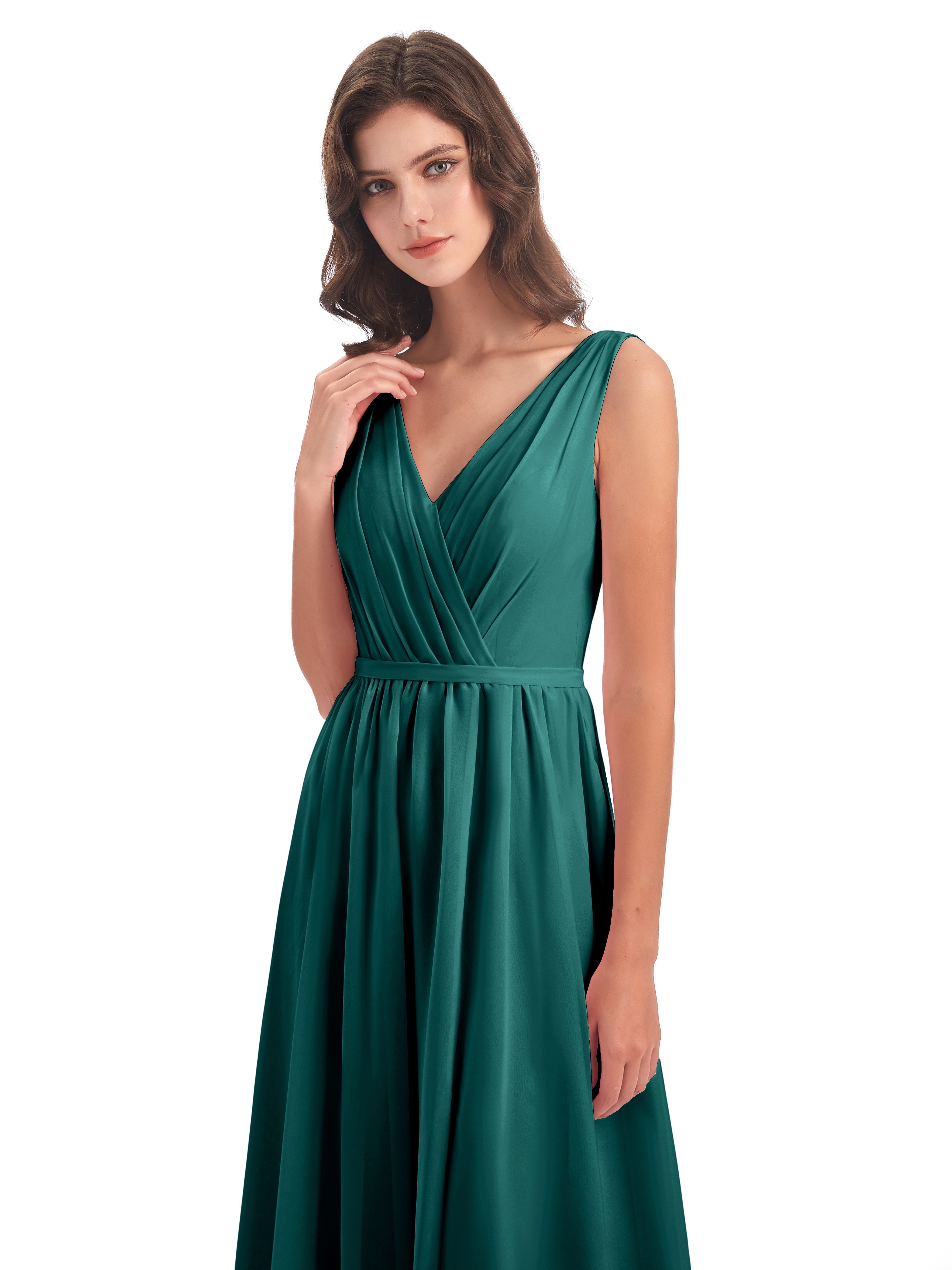 Robe Demoiselle D Honneur Bleu Paon Fourreau/Colonne Col V Mousseline Robes Demoiselle D'Honneur