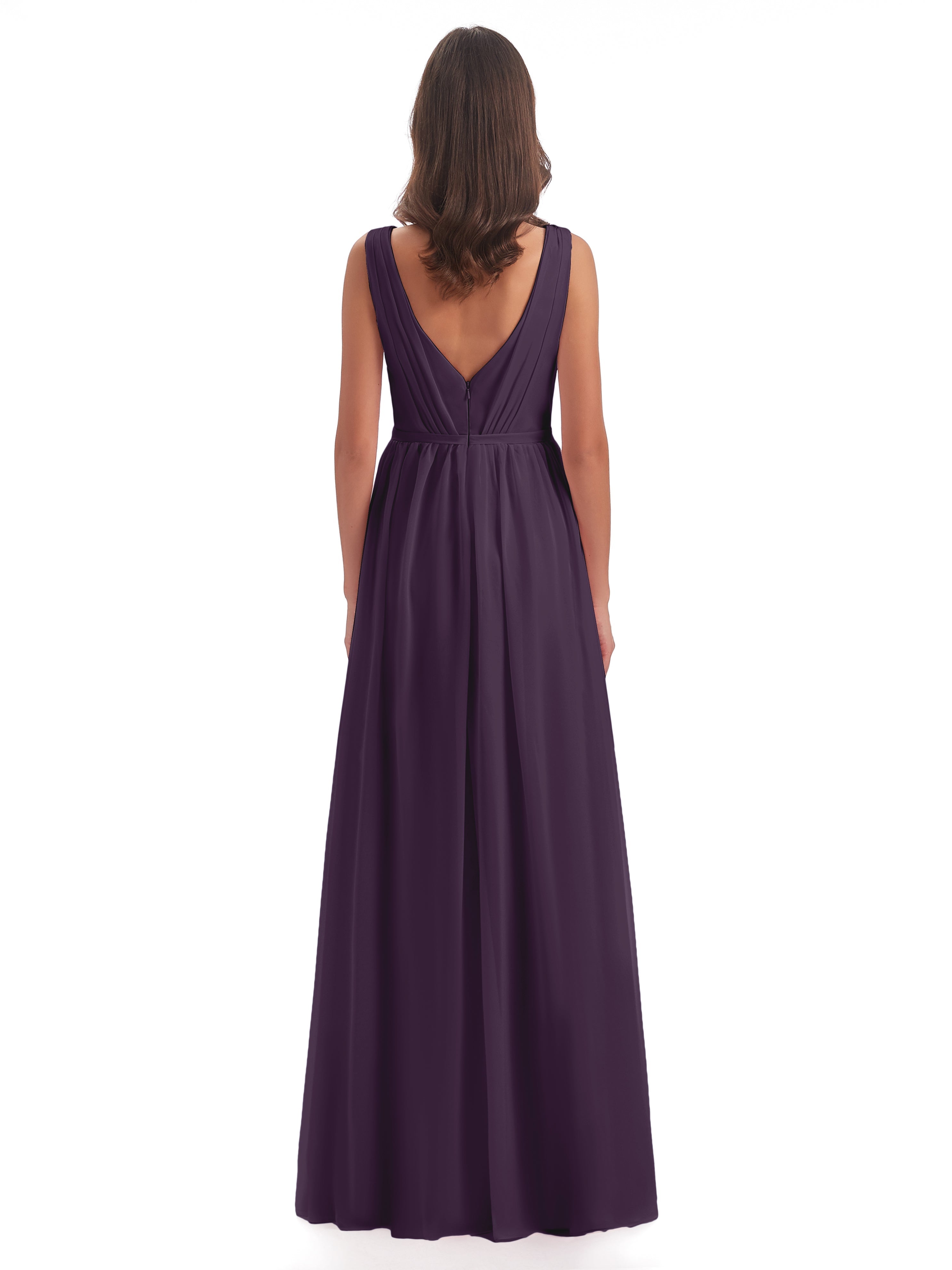 Robe De Demoiselle D'Honneur En Plum Fourreau/Colonne Col V Mousseline Robes Demoiselle D'Honneur