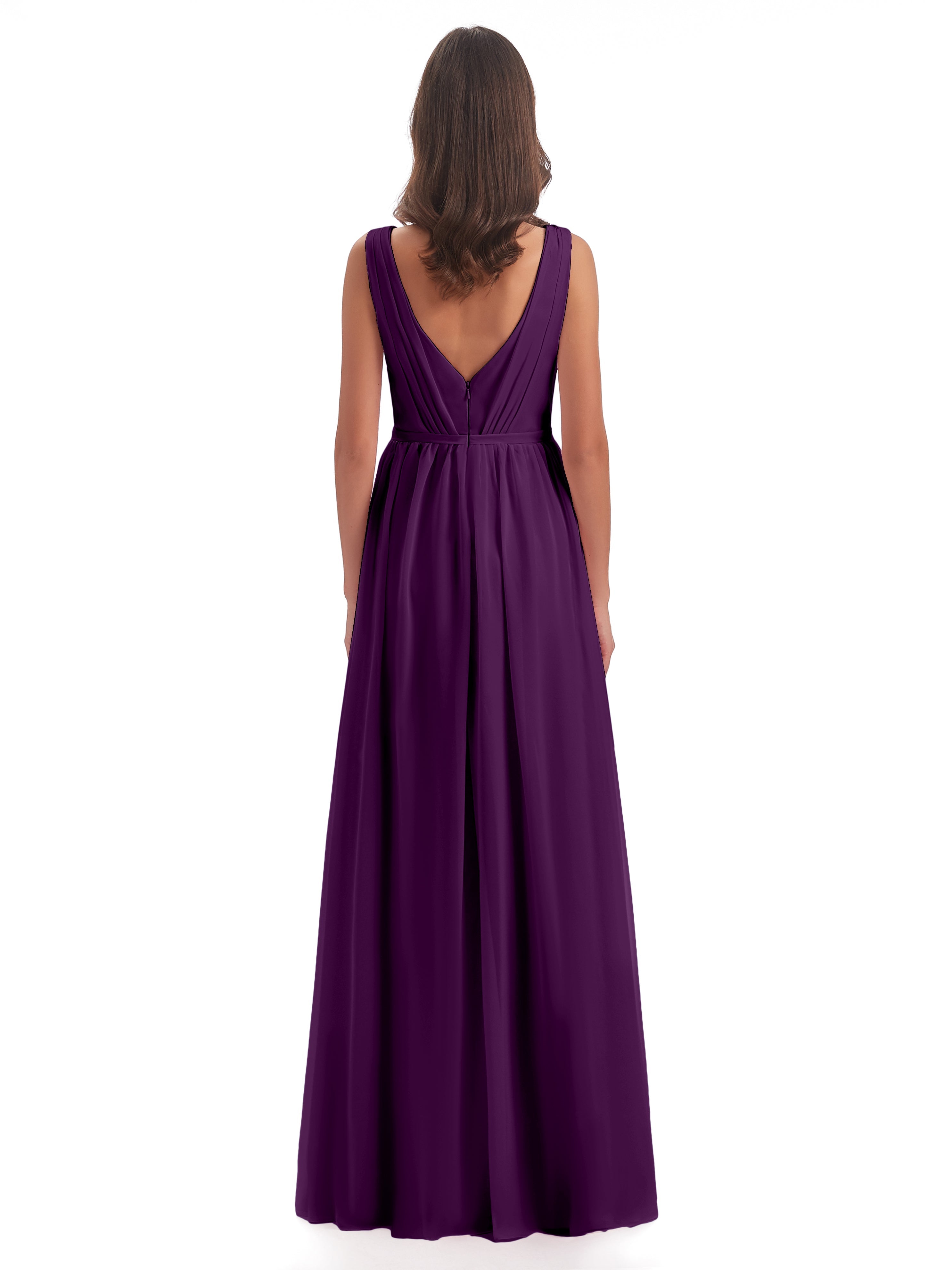 Robes De Demoiselle D'Honneur En Raisin Fourreau/Colonne Col V Mousseline Robes Demoiselle D'Honneur