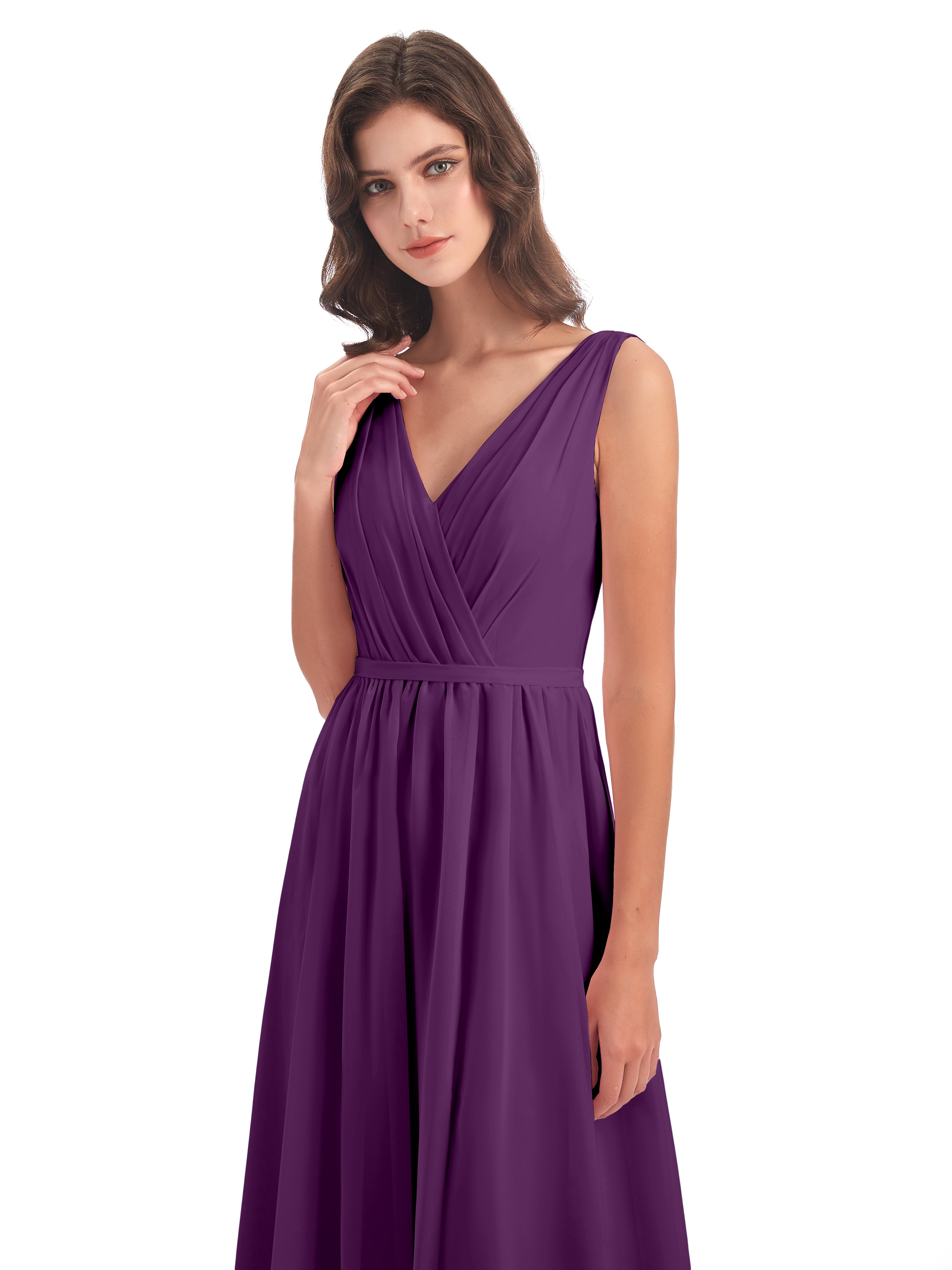 Robes De Demoiselle D'Honneur En Raisin Fourreau/Colonne Col V Mousseline Robes Demoiselle D'Honneur