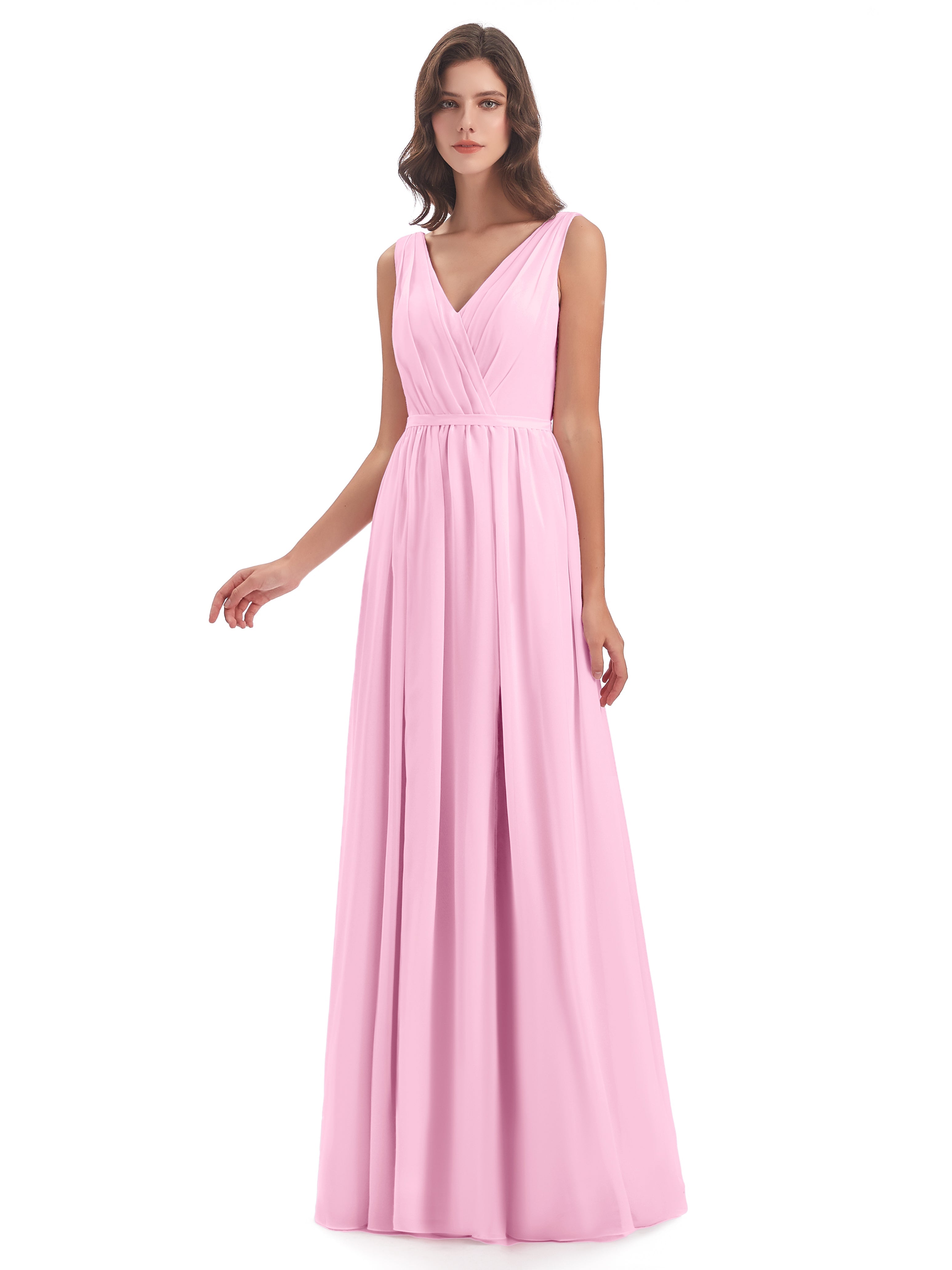 Robes De Demoiselle D'Honneur Rose Bonbon Fourreau/Colonne Col V Mousseline Robes Demoiselle D'Honneur