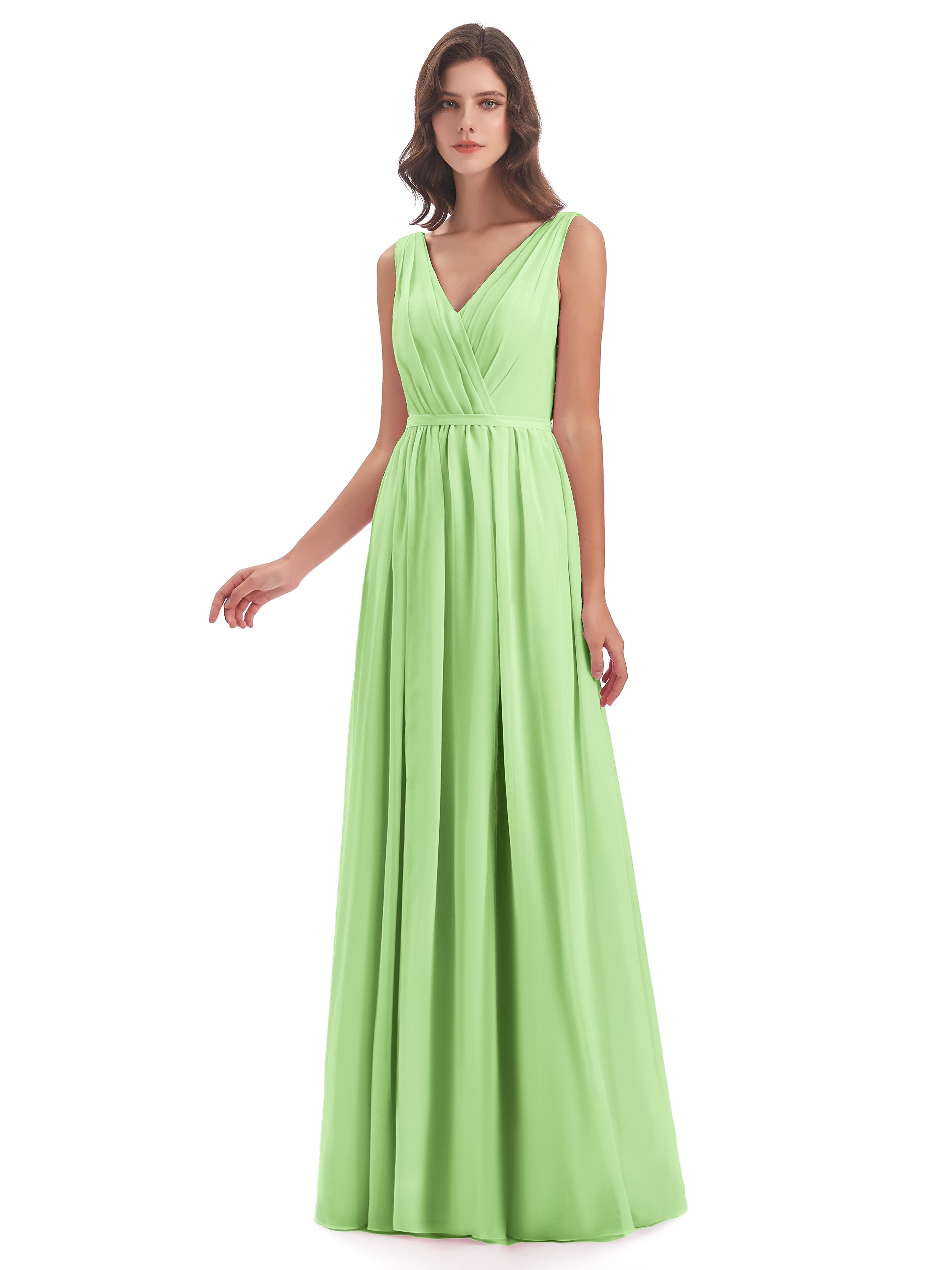 Robes Demoiselle D Honneur Vert Sauge Fourreau/Colonne Col V Mousseline Robes Demoiselle D'Honneur