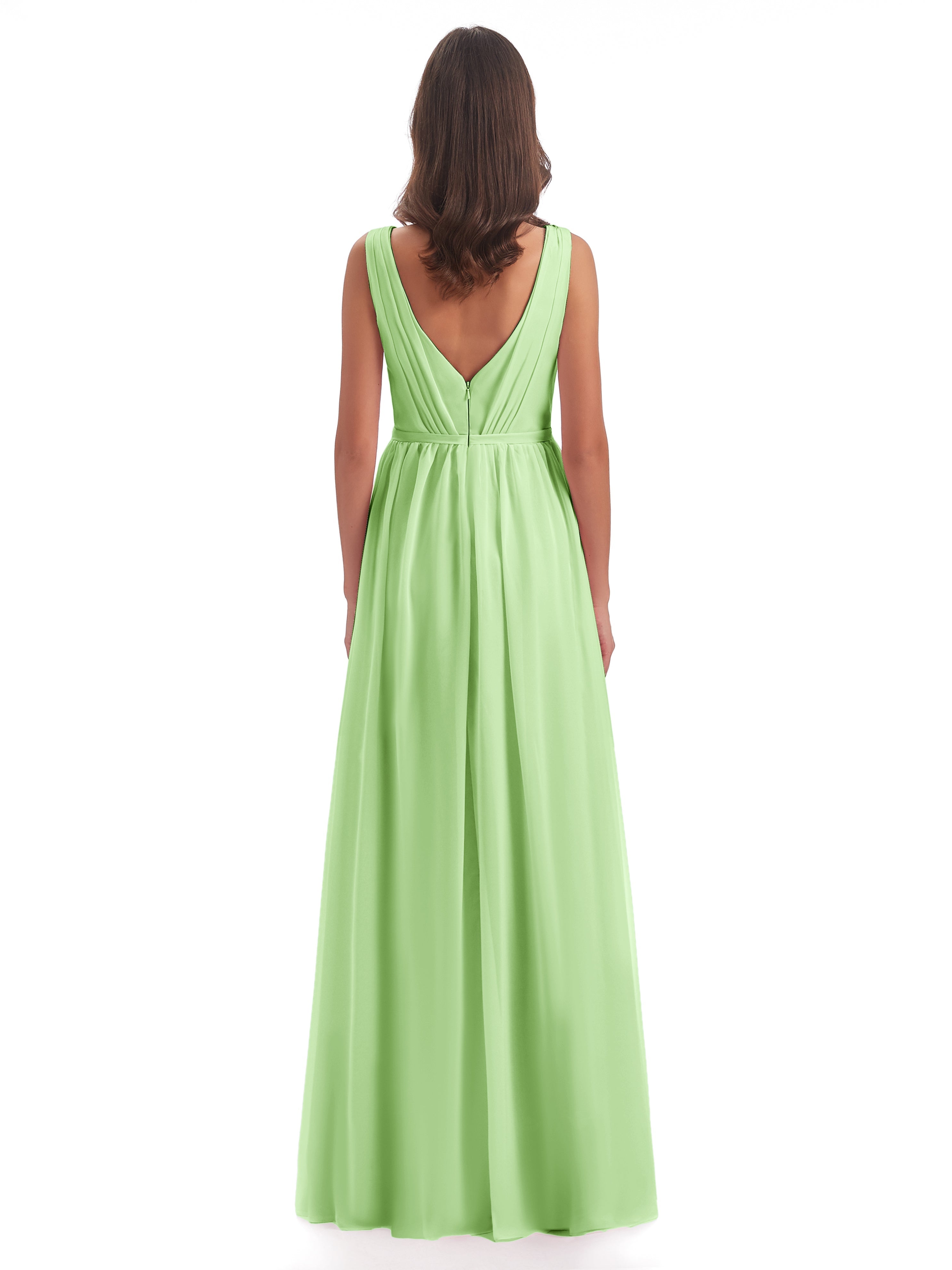 Robes Demoiselle D Honneur Vert Sauge Fourreau/Colonne Col V Mousseline Robes Demoiselle D'Honneur