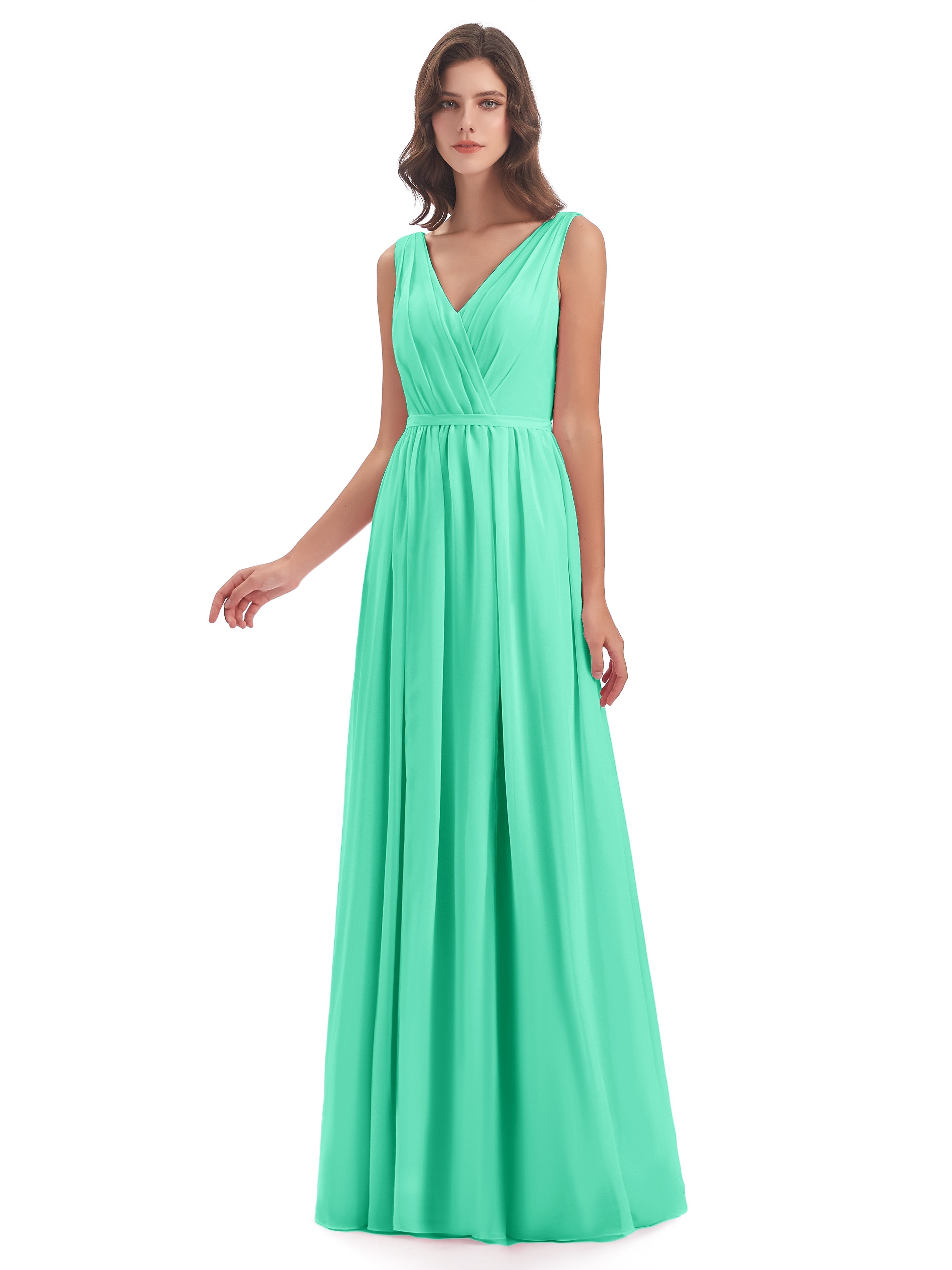 Robes De Demoiselle D'Honneur Bleu Turquoise Fourreau/Colonne Col V Mousseline Robes Demoiselle D'Honneur