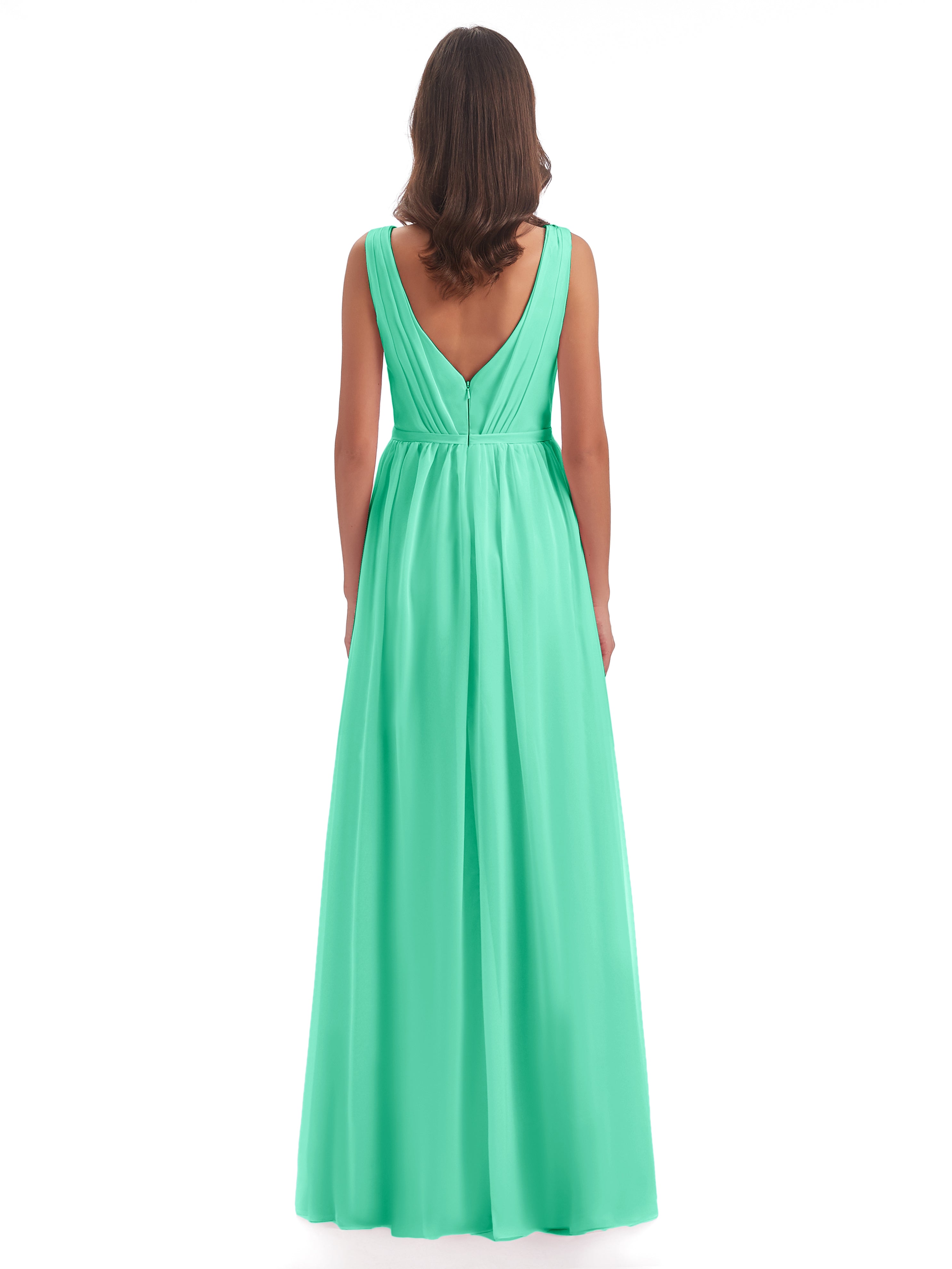 Robes De Demoiselle D'Honneur Bleu Turquoise Fourreau/Colonne Col V Mousseline Robes Demoiselle D'Honneur