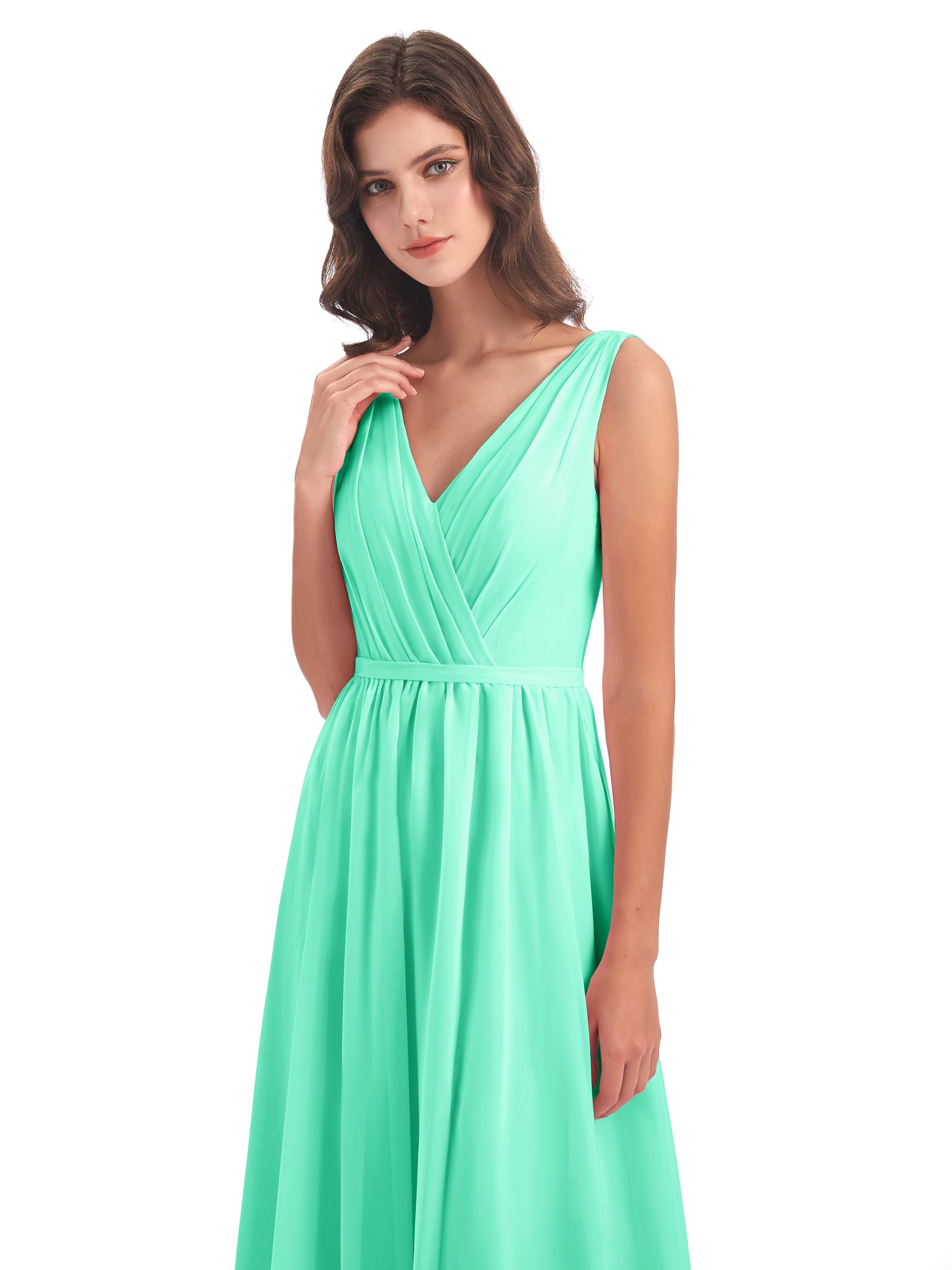 Robes De Demoiselle D'Honneur Bleu Turquoise Fourreau/Colonne Col V Mousseline Robes Demoiselle D'Honneur