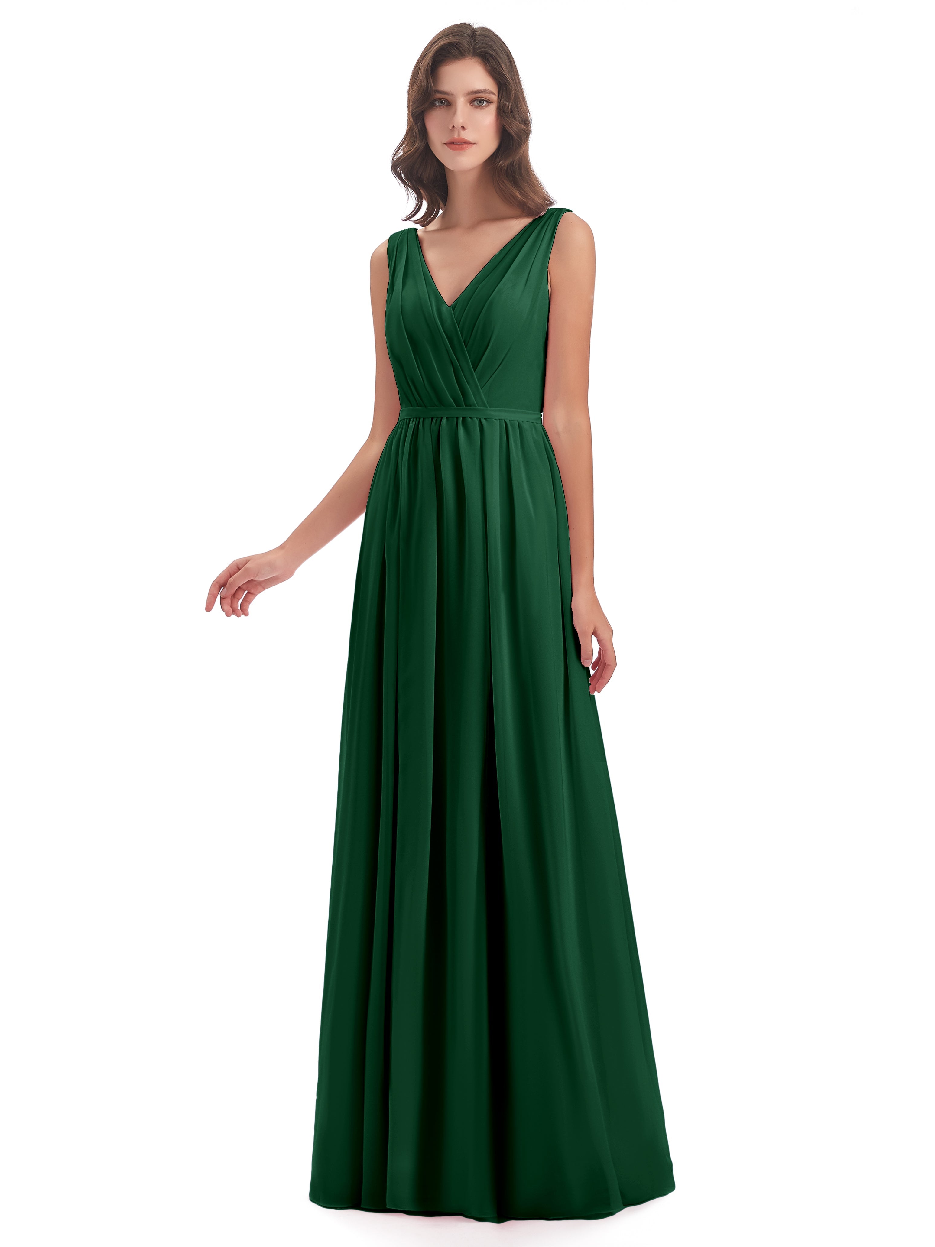 Demoiselle D'Honneur Vert Foncé Fourreau/Colonne Col V Mousseline Robes Demoiselle D'Honneur