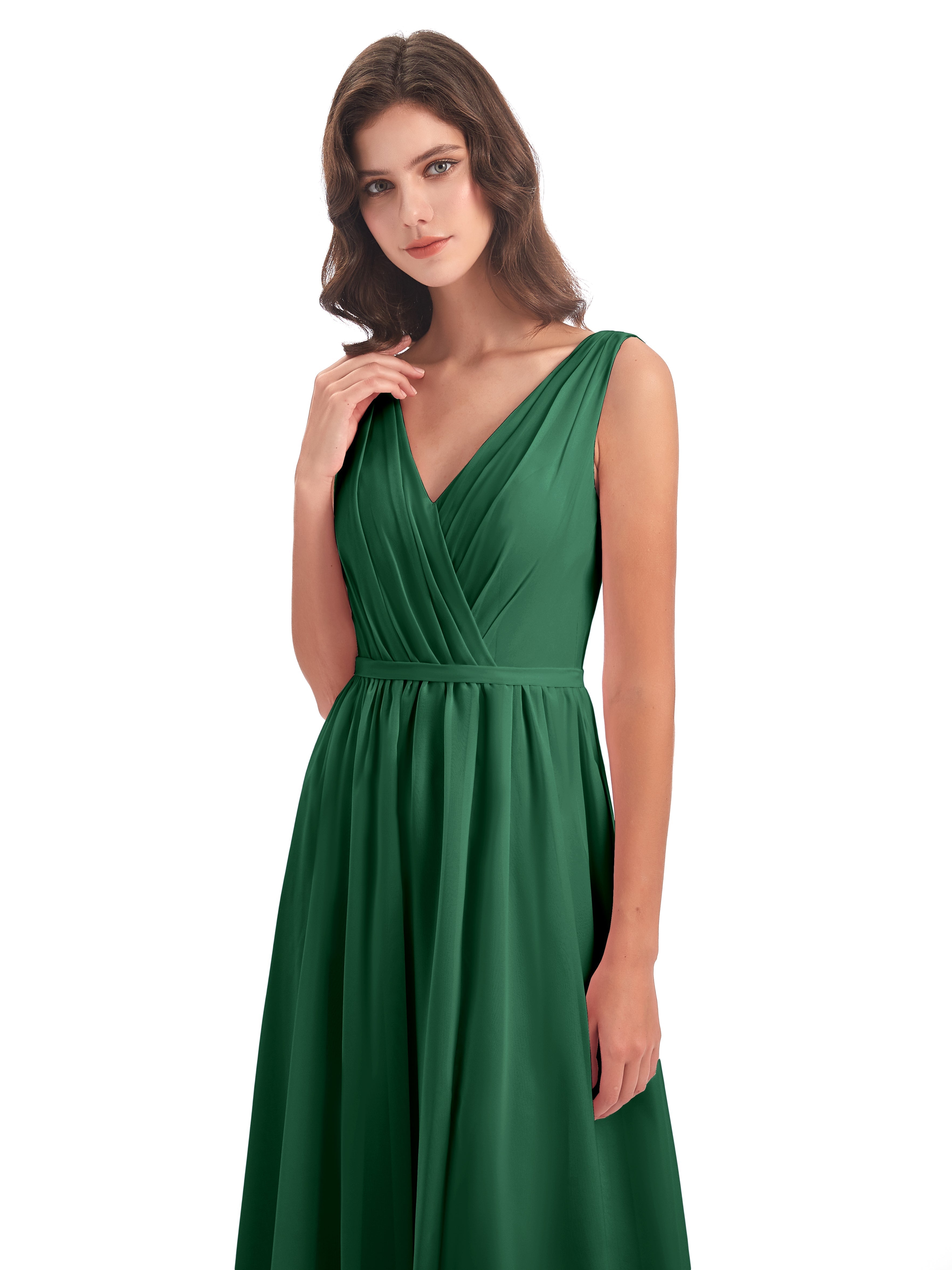 Demoiselle D'Honneur Vert Foncé Fourreau/Colonne Col V Mousseline Robes Demoiselle D'Honneur