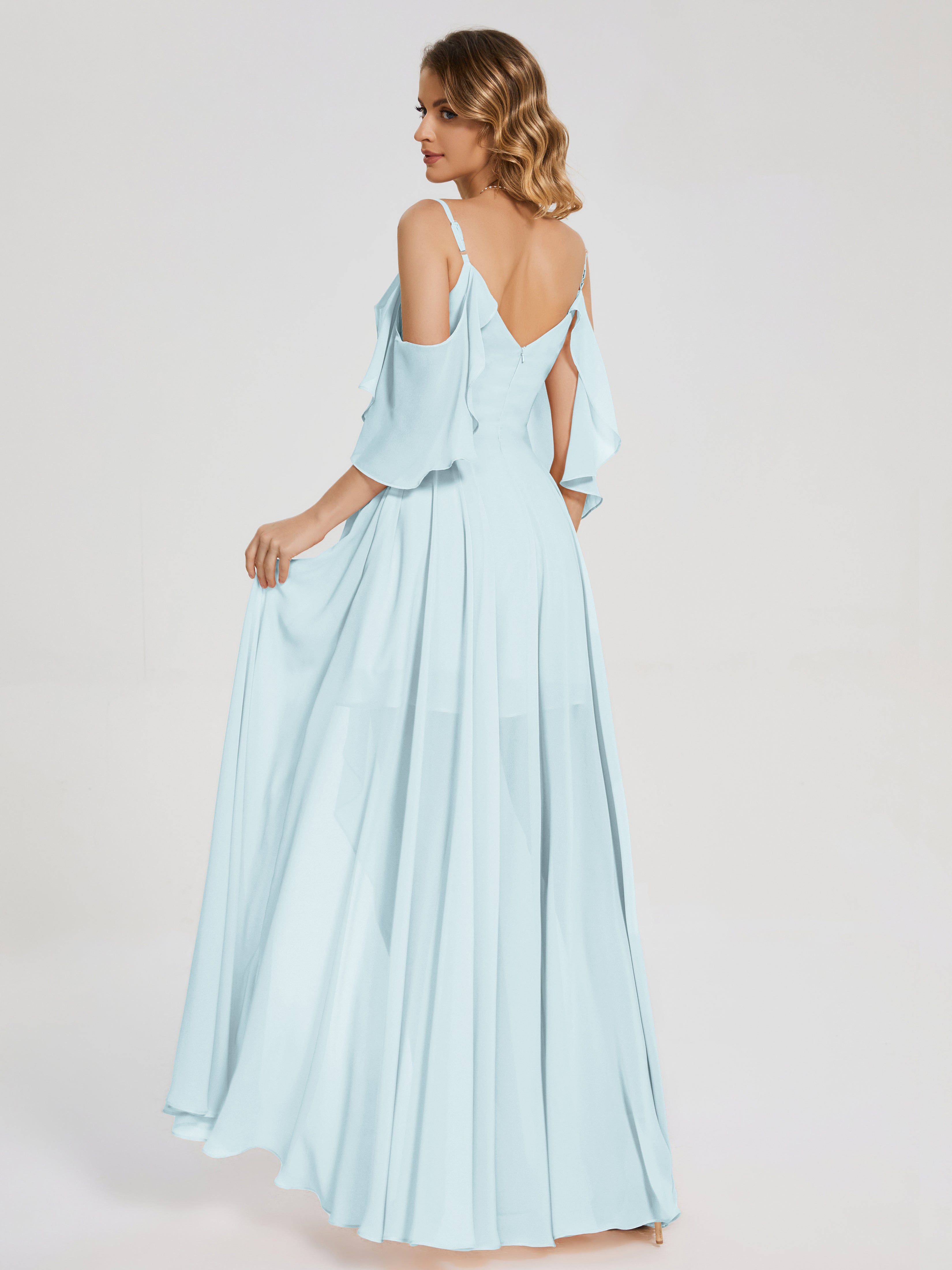 Robe De Demoiselle D'Honneur Brume Asymétrique Hors-La-Épaule Mousseline Robes Demoiselle D'Honneur